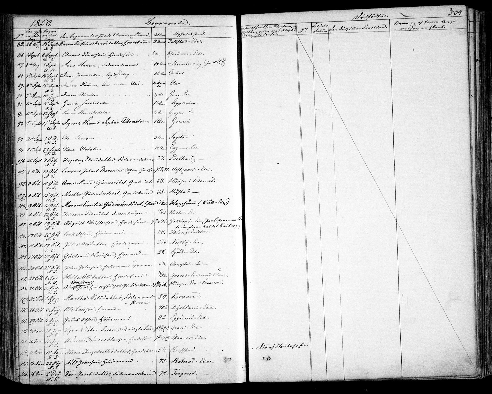 Nes prestekontor Kirkebøker, AV/SAO-A-10410/F/Fa/L0007: Parish register (official) no. I 7, 1846-1858, p. 304