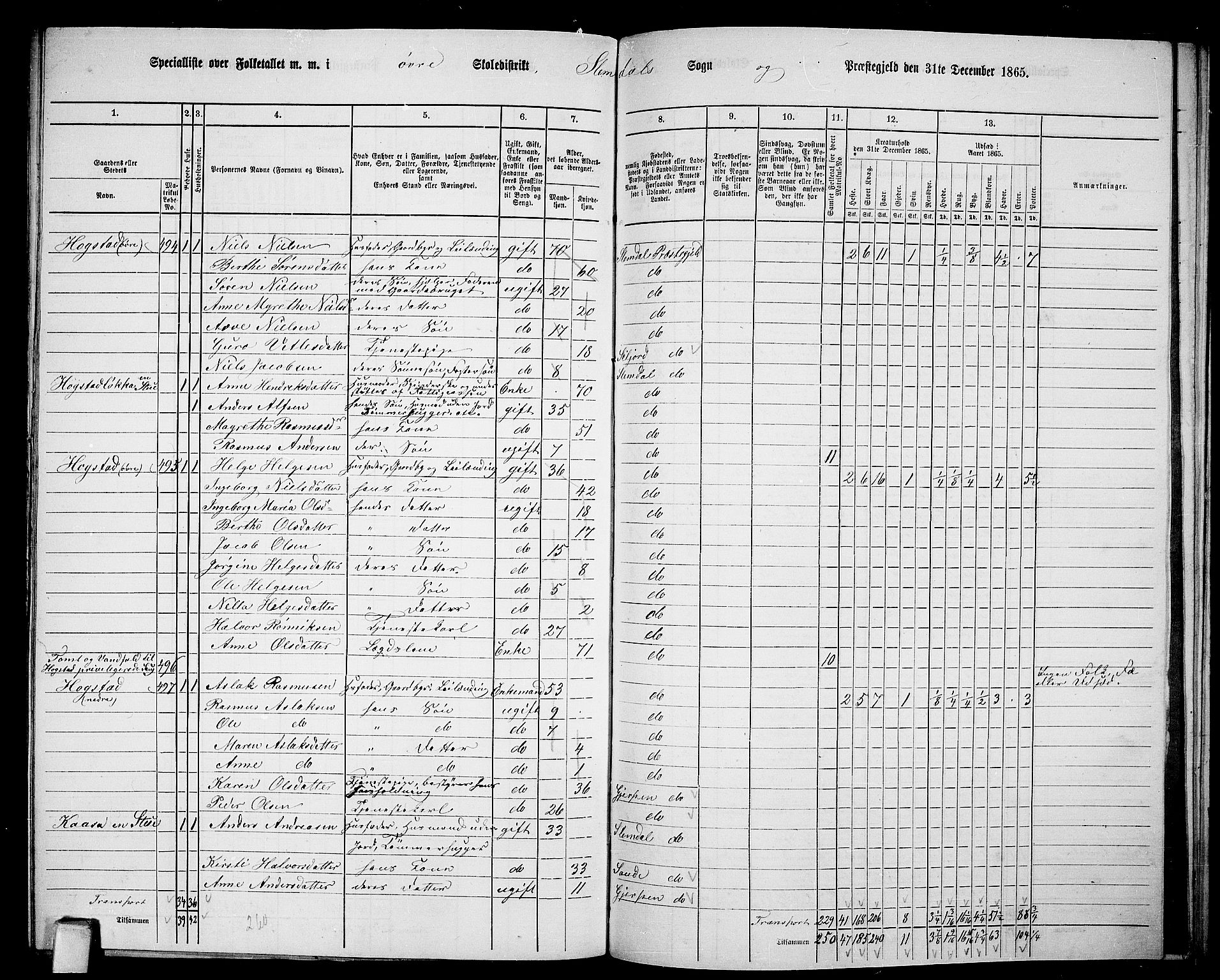 RA, 1865 census for Slemdal, 1865, p. 12