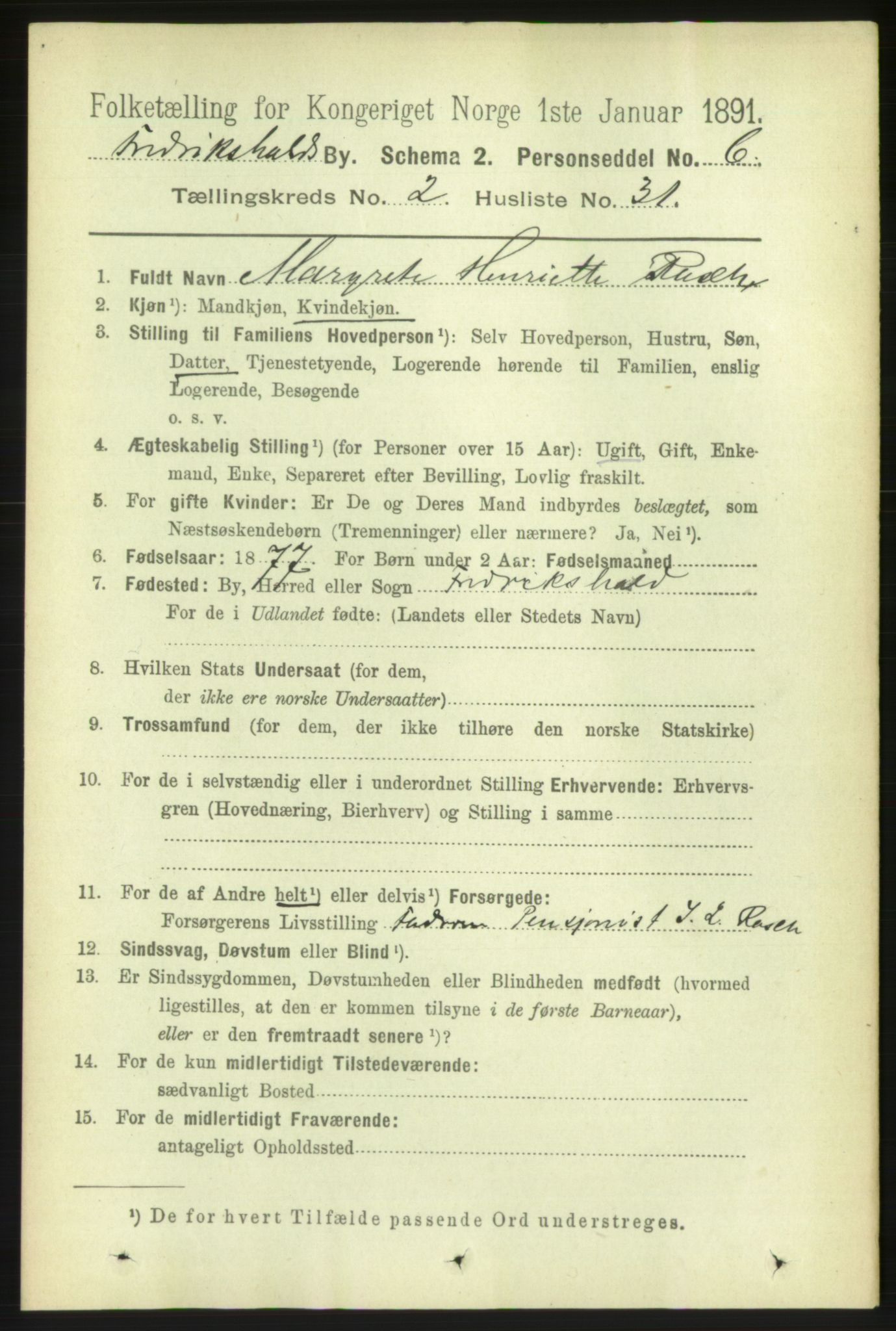 RA, 1891 census for 0101 Fredrikshald, 1891, p. 3049