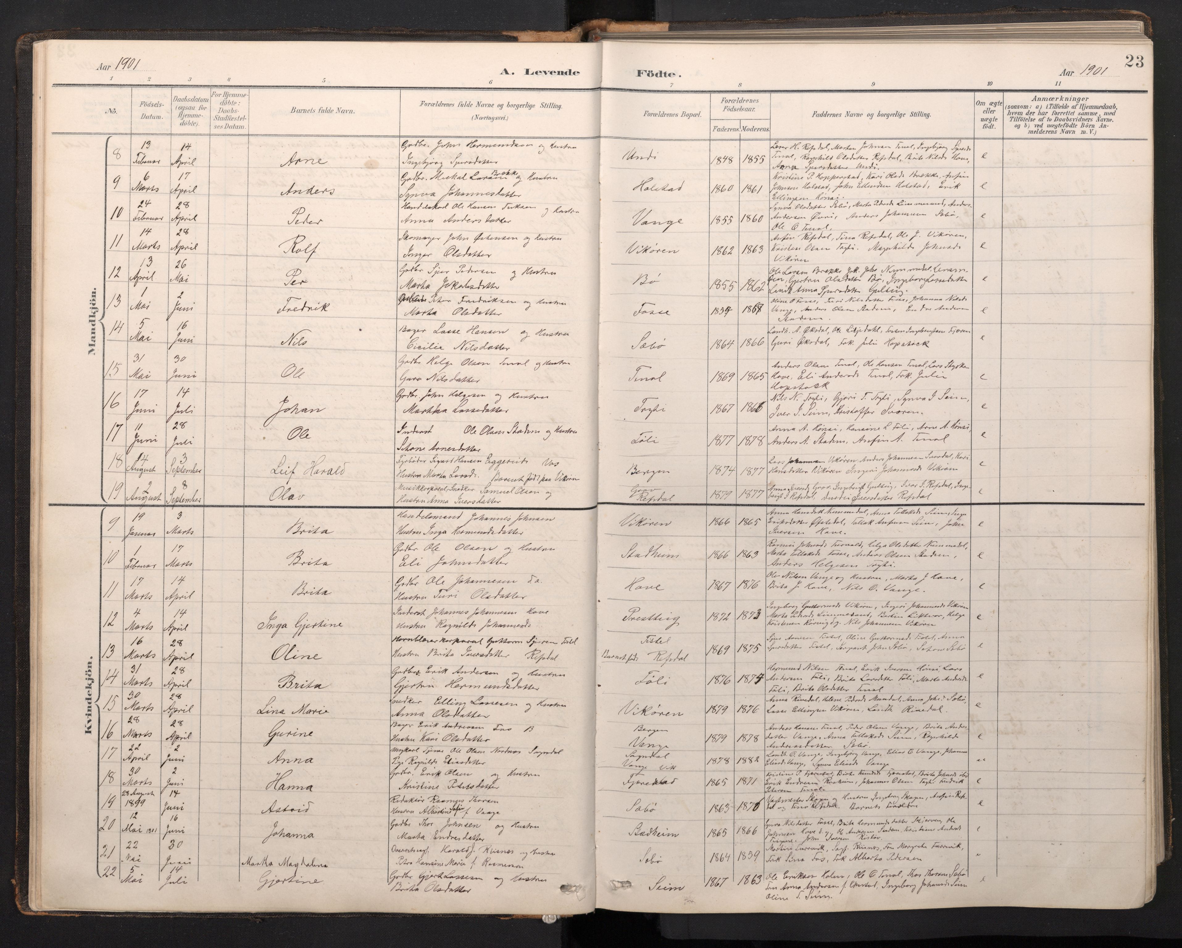 Vik sokneprestembete, AV/SAB-A-81501/H/Hab/Haba/L0004: Parish register (copy) no. A 4, 1895-1914, p. 22b-23a