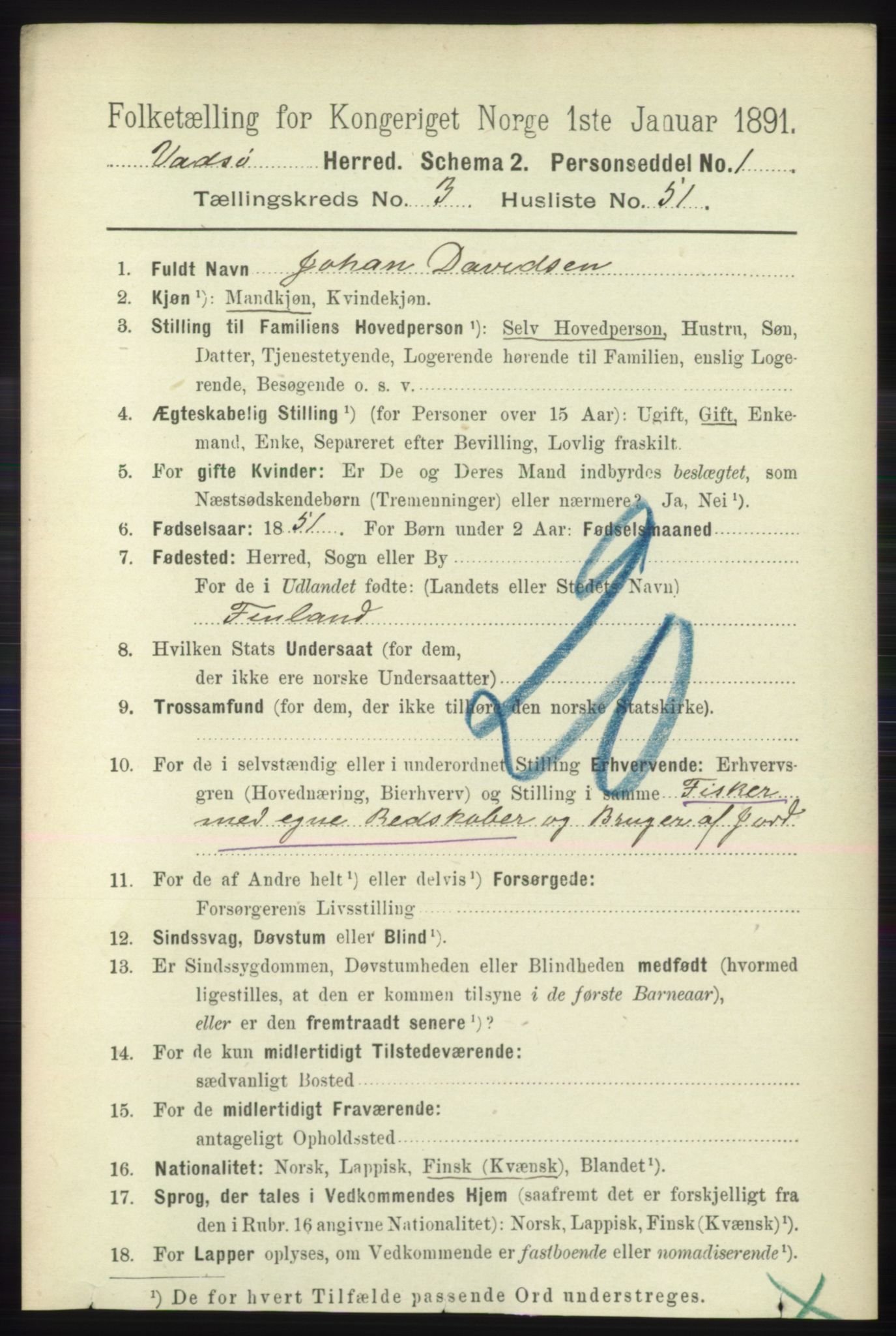 RA, 1891 census for 2029 Vadsø, 1891, p. 1126