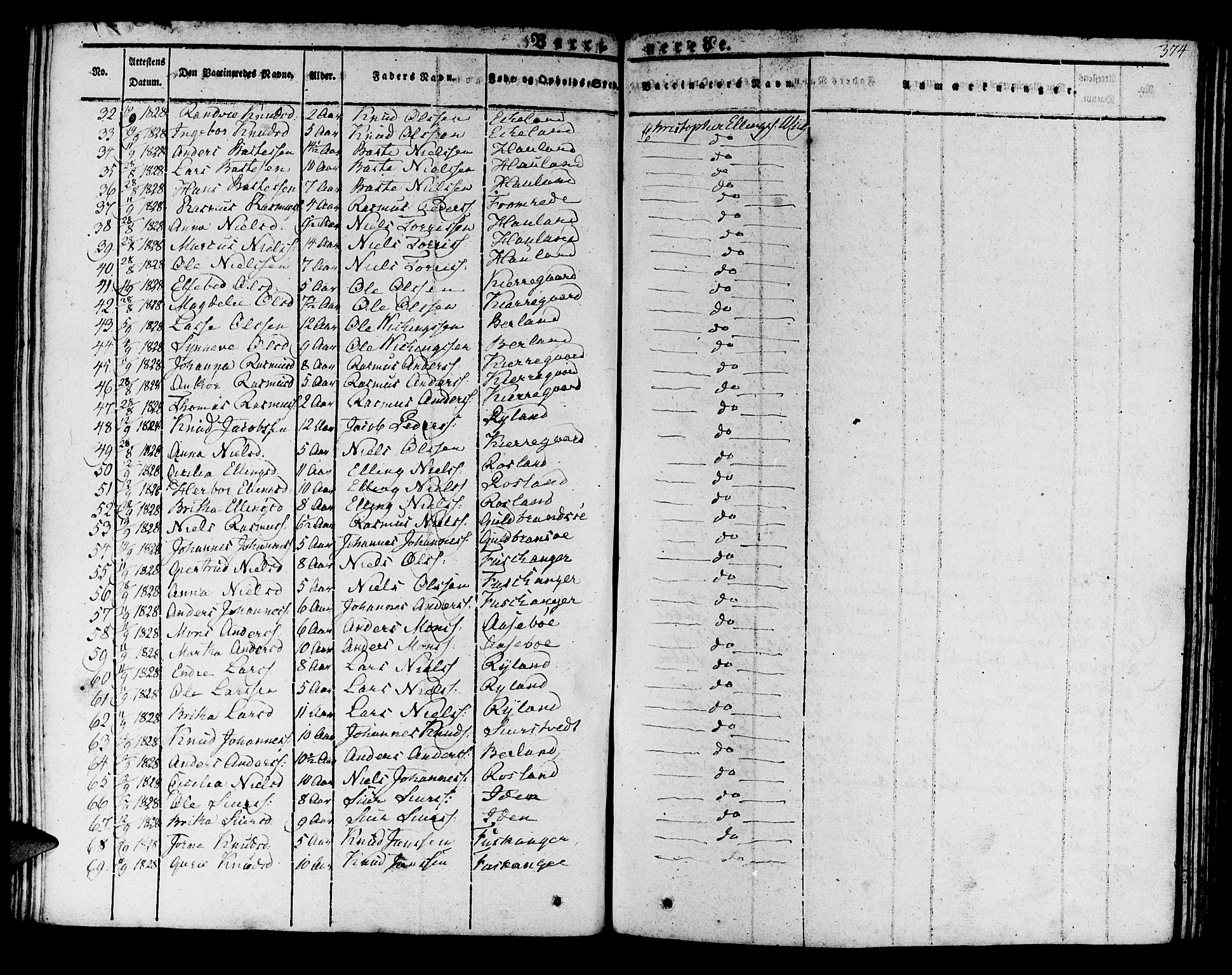 Manger sokneprestembete, SAB/A-76801/H/Haa: Parish register (official) no. A 4, 1824-1838, p. 374