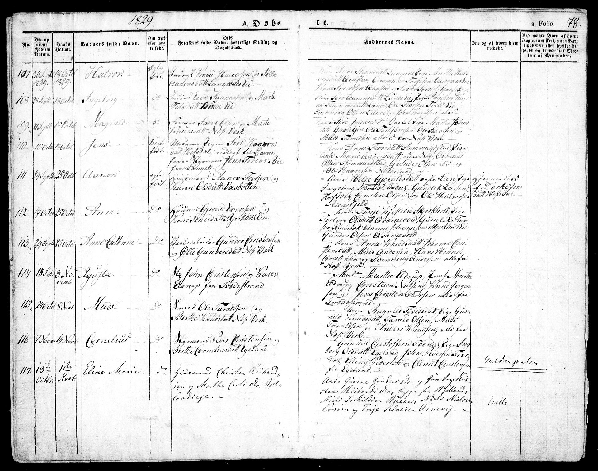 Holt sokneprestkontor, SAK/1111-0021/F/Fa/L0006: Parish register (official) no. A 6, 1820-1835, p. 78