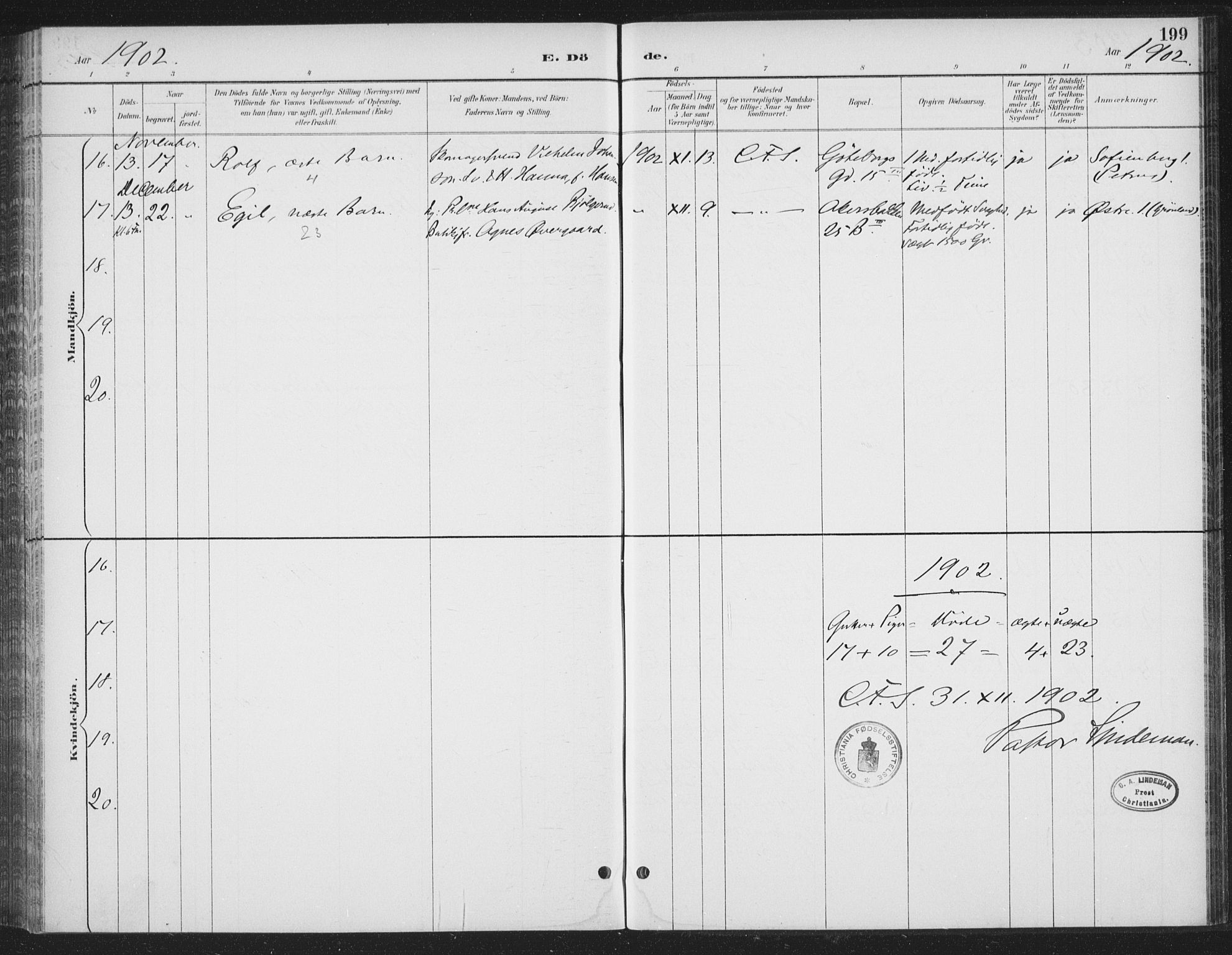 Rikshospitalet prestekontor Kirkebøker, AV/SAO-A-10309b/F/L0010: Parish register (official) no. 10, 1888-1912, p. 199