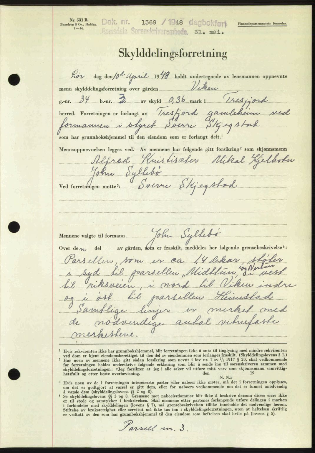 Romsdal sorenskriveri, AV/SAT-A-4149/1/2/2C: Mortgage book no. A26, 1948-1948, Diary no: : 1369/1948