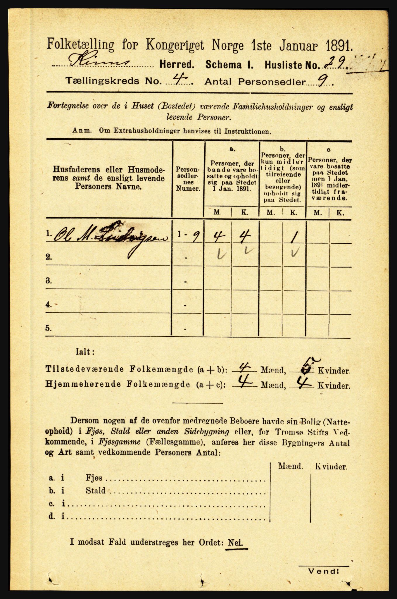 RA, 1891 census for 1437 Kinn, 1891, p. 1284