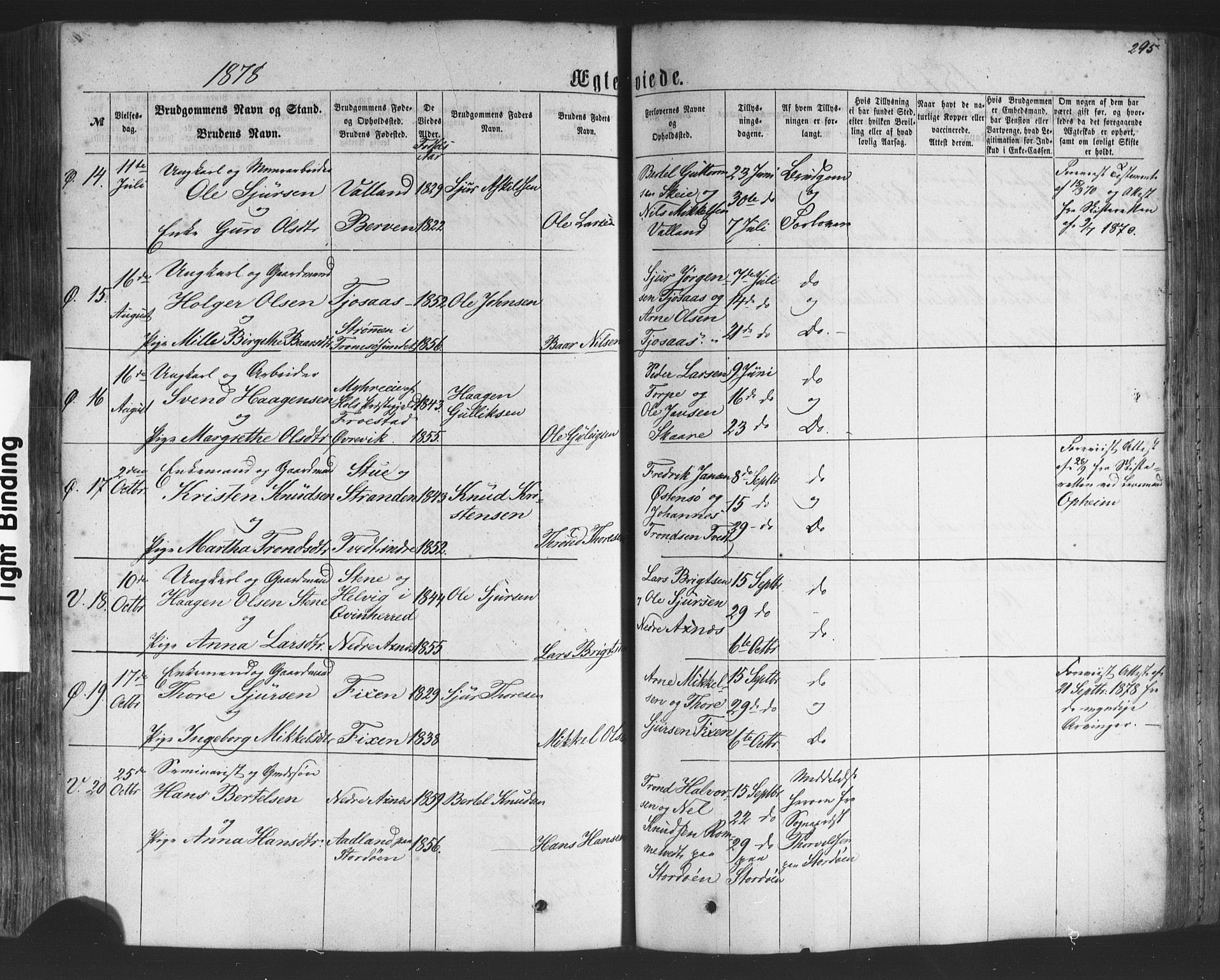 Kvam sokneprestembete, SAB/A-76201/H/Haa: Parish register (official) no. A 9, 1864-1879, p. 295