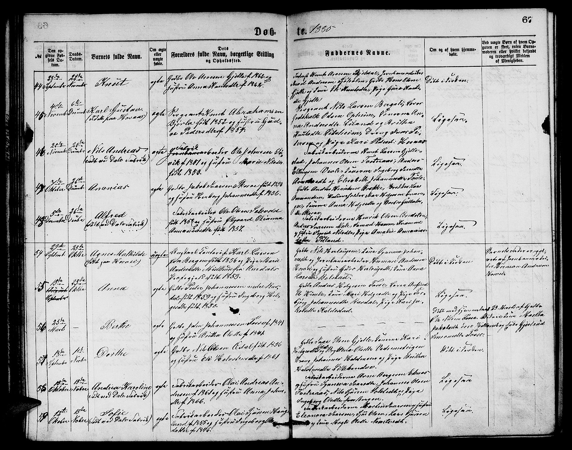 Evanger sokneprestembete, SAB/A-99924: Parish register (copy) no. A 3, 1875-1887, p. 67