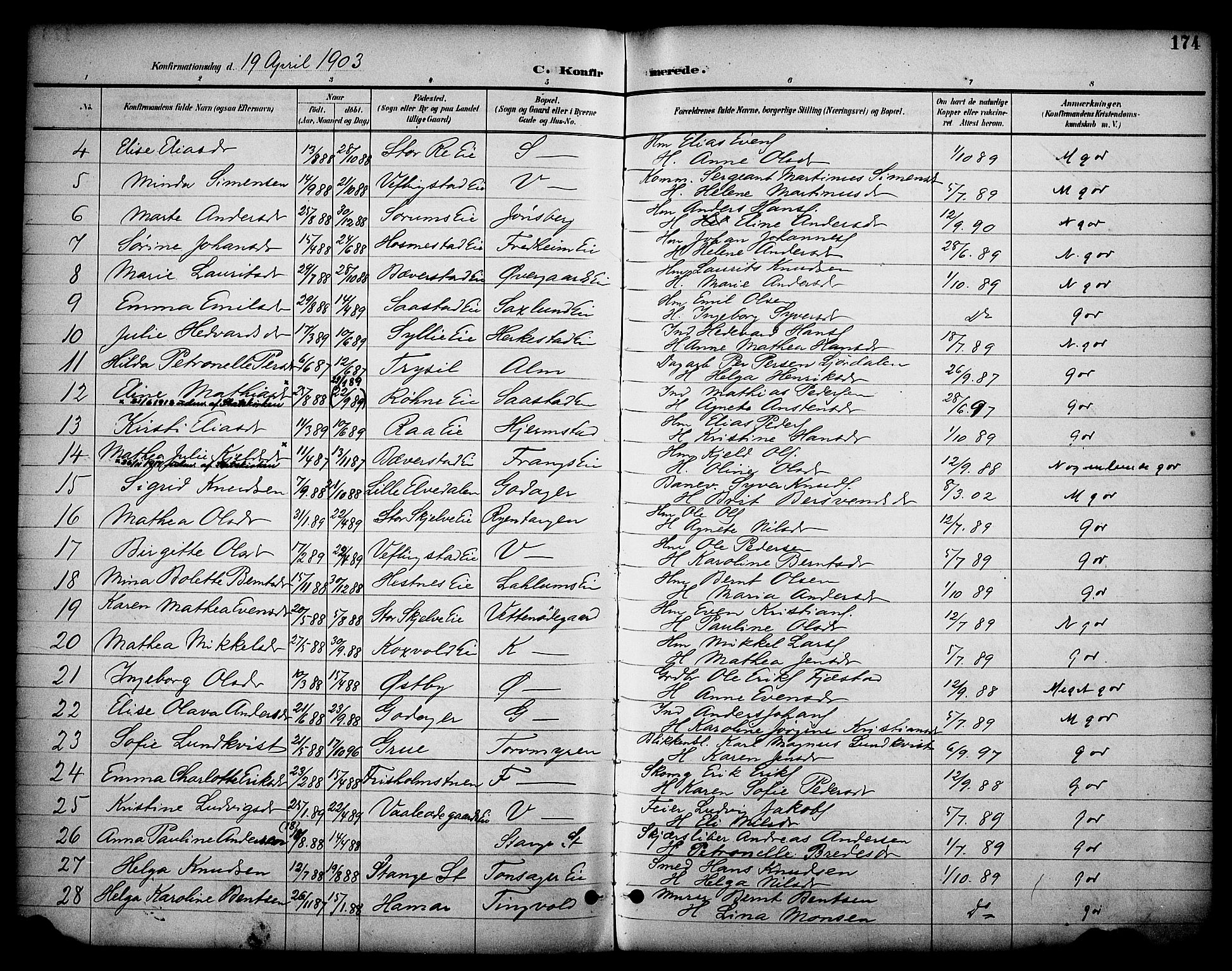 Stange prestekontor, AV/SAH-PREST-002/K/L0020: Parish register (official) no. 20, 1894-1905, p. 174