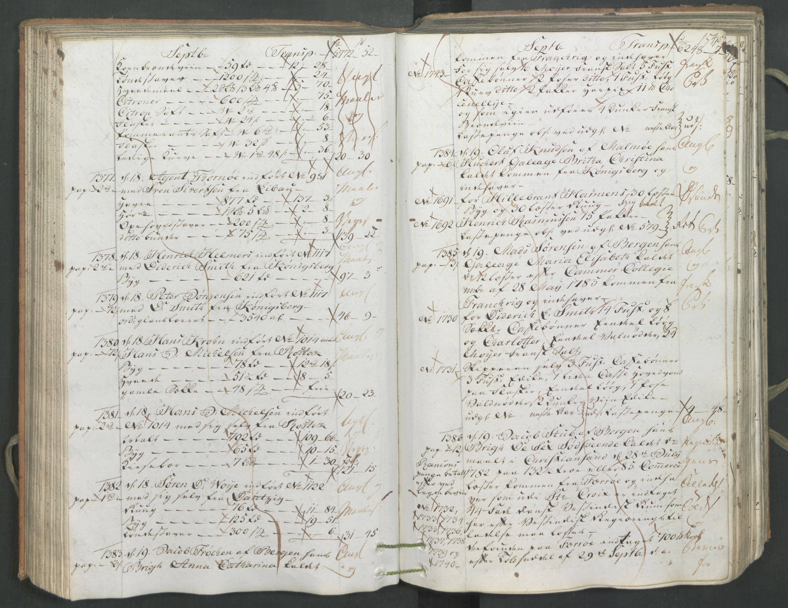 Generaltollkammeret, tollregnskaper, AV/RA-EA-5490/R26/L0222/0001: Tollregnskaper Bergen A / Inngående hovedtollbok, 1786, p. 153b-154a