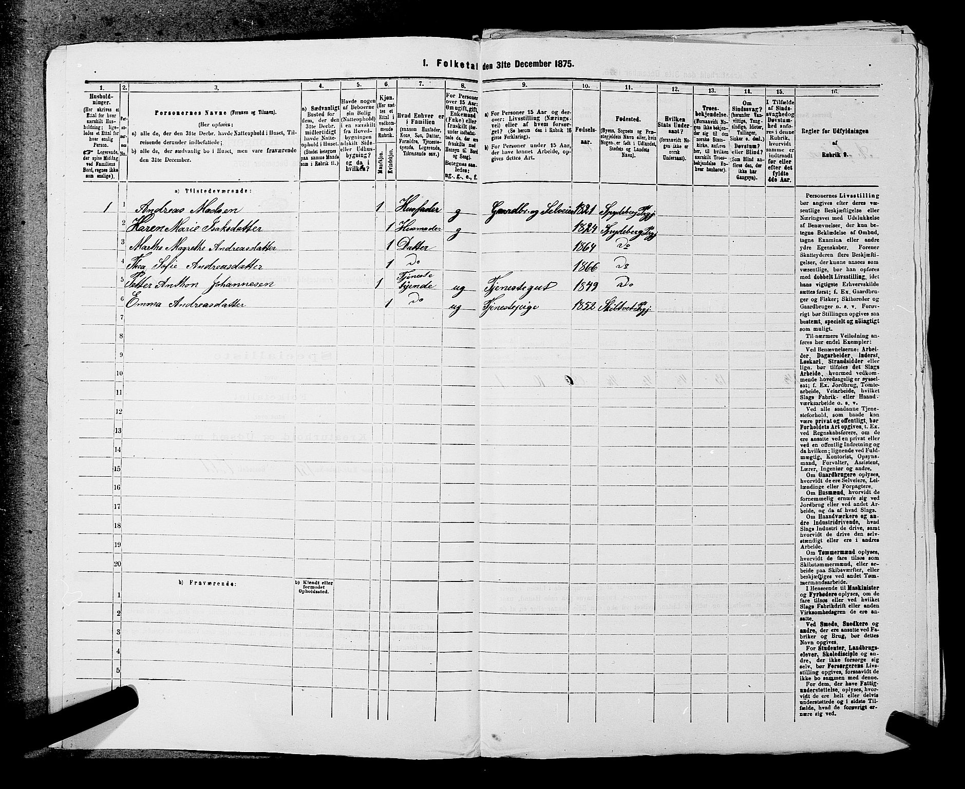 RA, 1875 census for 0123P Spydeberg, 1875, p. 410