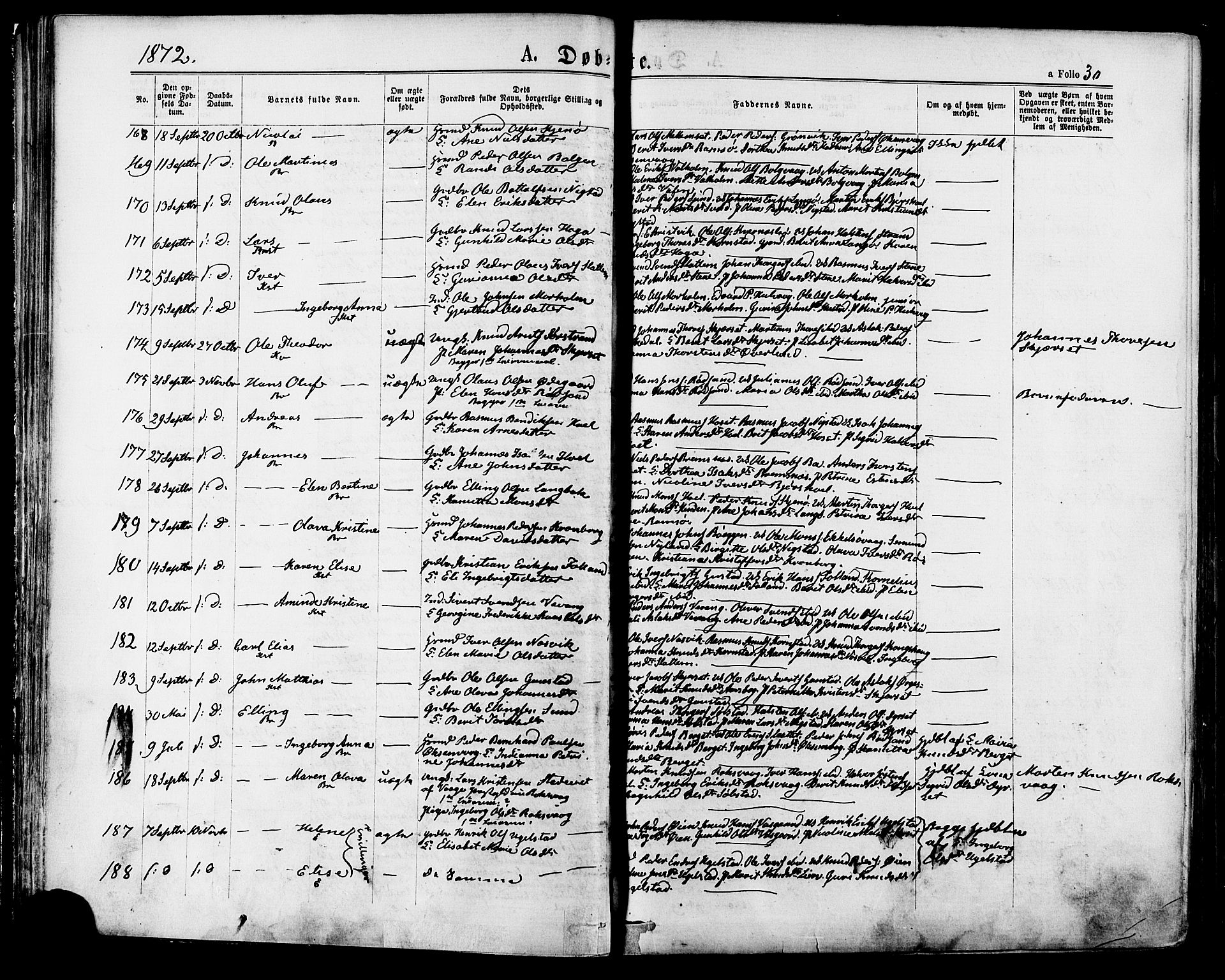 Ministerialprotokoller, klokkerbøker og fødselsregistre - Møre og Romsdal, AV/SAT-A-1454/568/L0805: Parish register (official) no. 568A12 /1, 1869-1884, p. 30