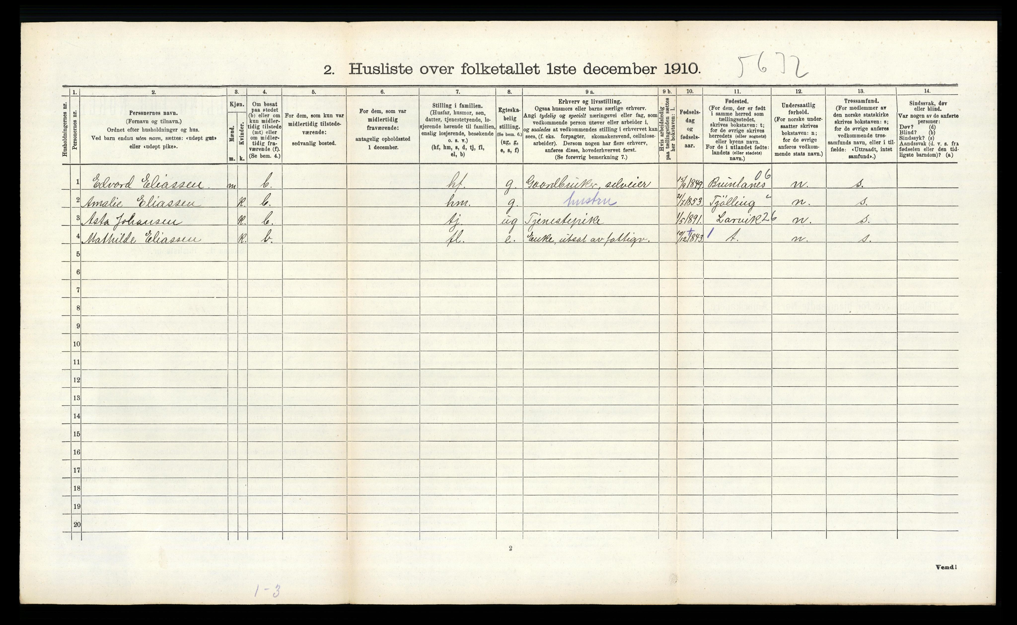 RA, 1910 census for Sandeherred, 1910, p. 1412