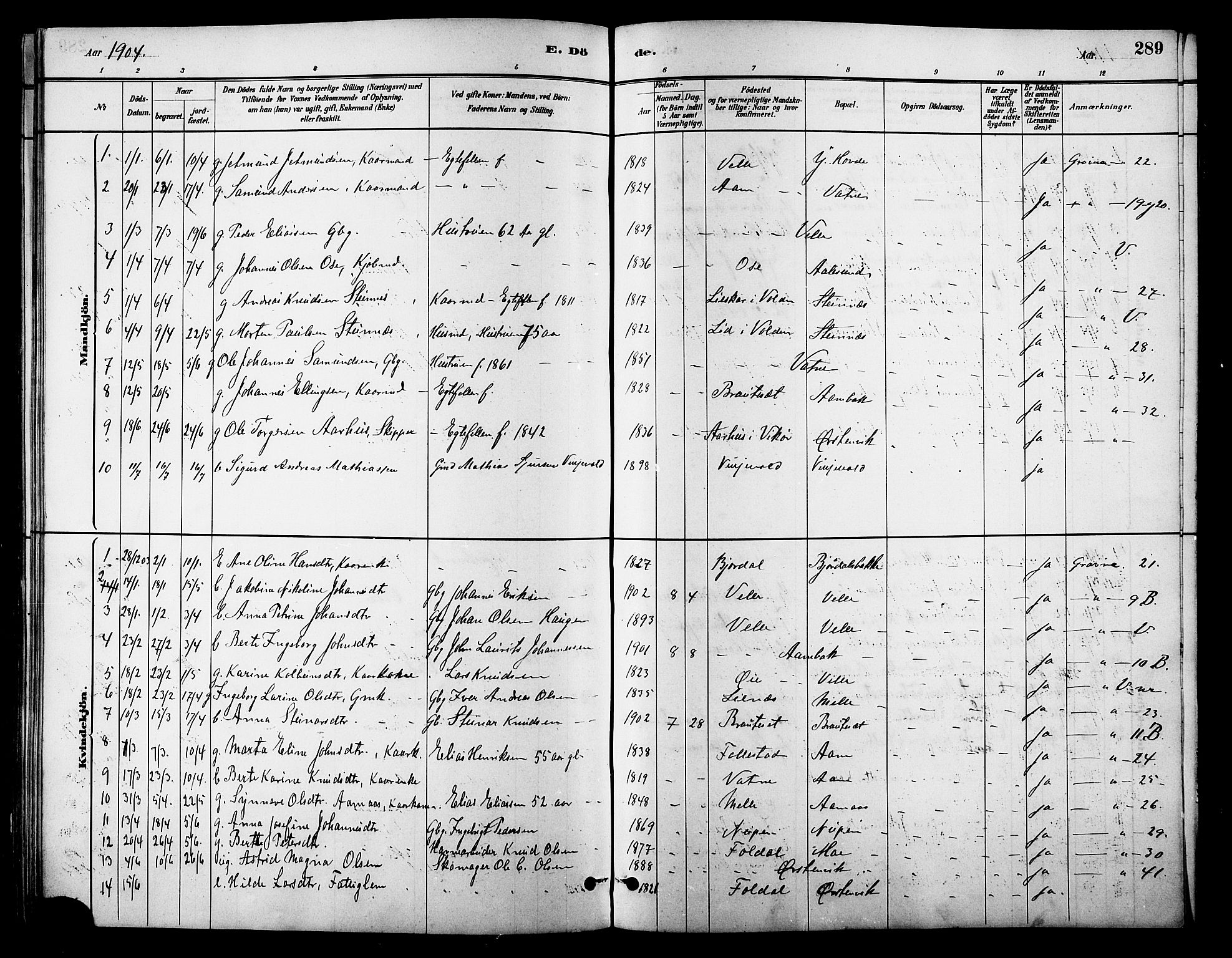 Ministerialprotokoller, klokkerbøker og fødselsregistre - Møre og Romsdal, AV/SAT-A-1454/513/L0189: Parish register (copy) no. 513C03, 1883-1904, p. 289