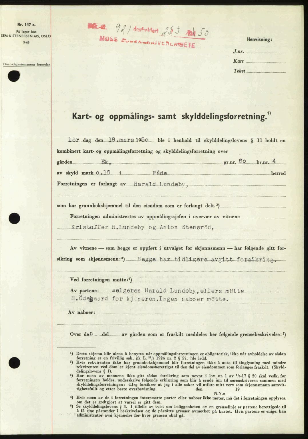 Moss sorenskriveri, SAO/A-10168: Mortgage book no. A25, 1950-1950, Diary no: : 921/1950