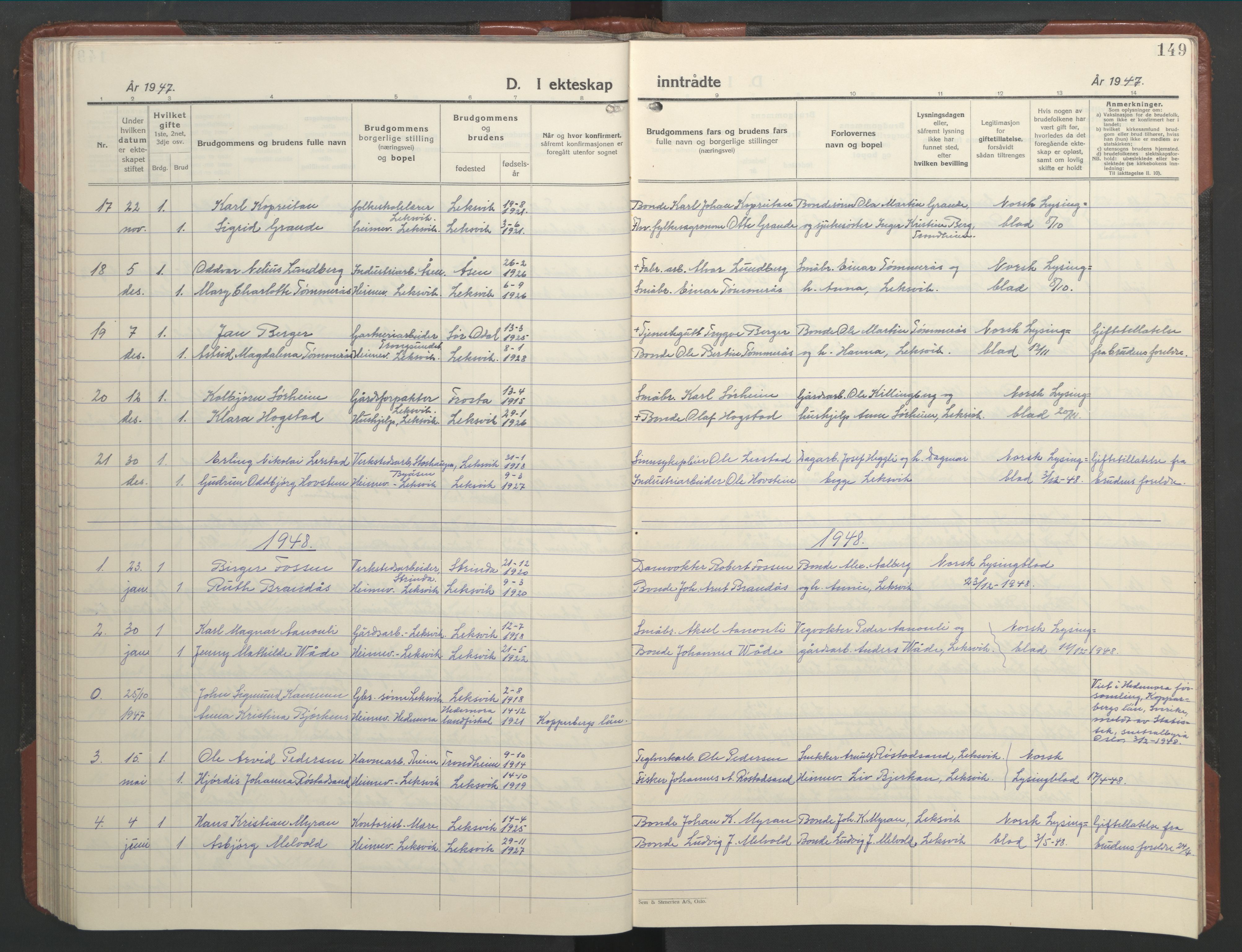 Ministerialprotokoller, klokkerbøker og fødselsregistre - Nord-Trøndelag, SAT/A-1458/701/L0019: Parish register (copy) no. 701C03, 1930-1953, p. 149