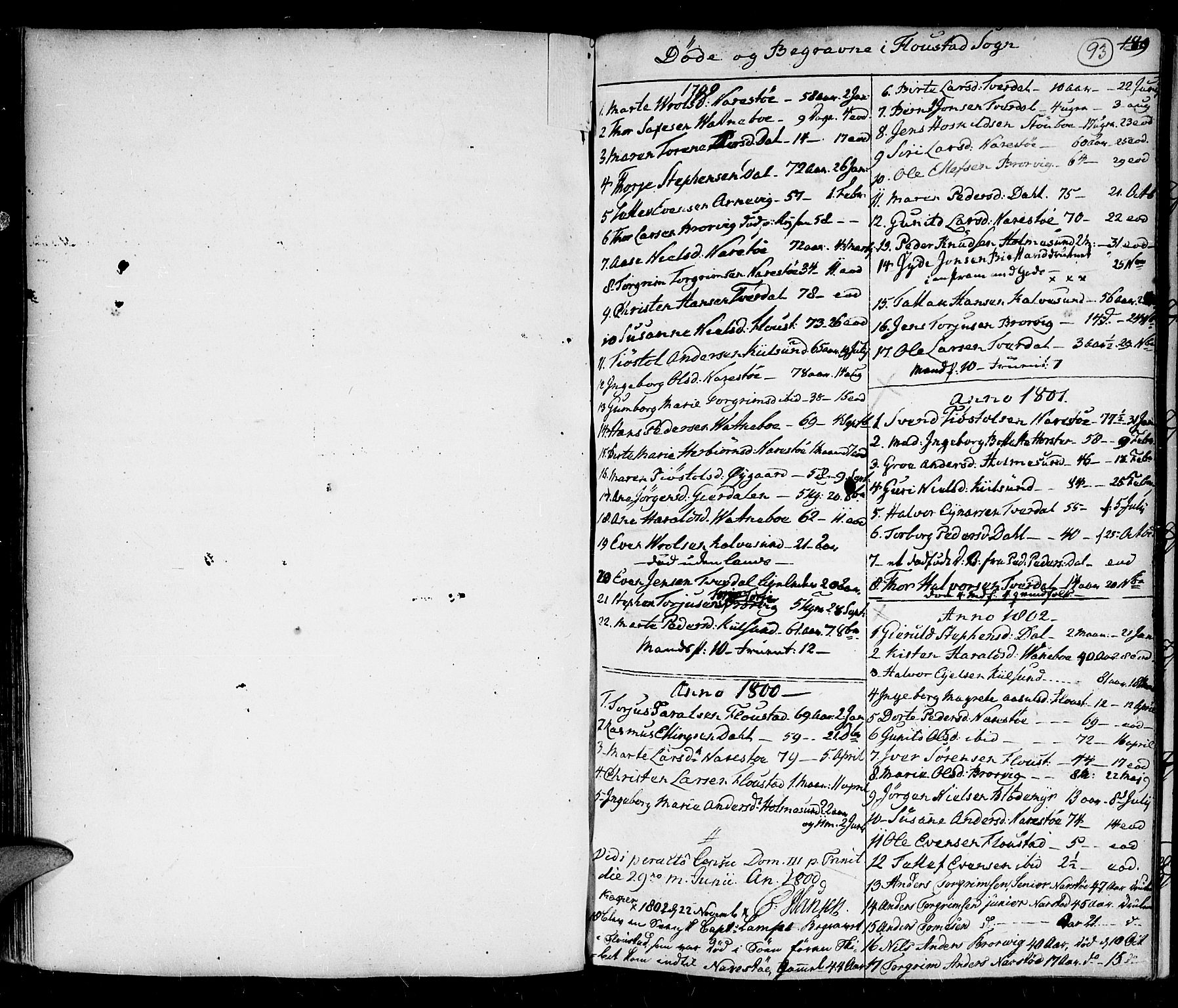 Holt sokneprestkontor, AV/SAK-1111-0021/F/Fa/L0001: Parish register (official) no. A 1 /4, 1721-1812, p. 93