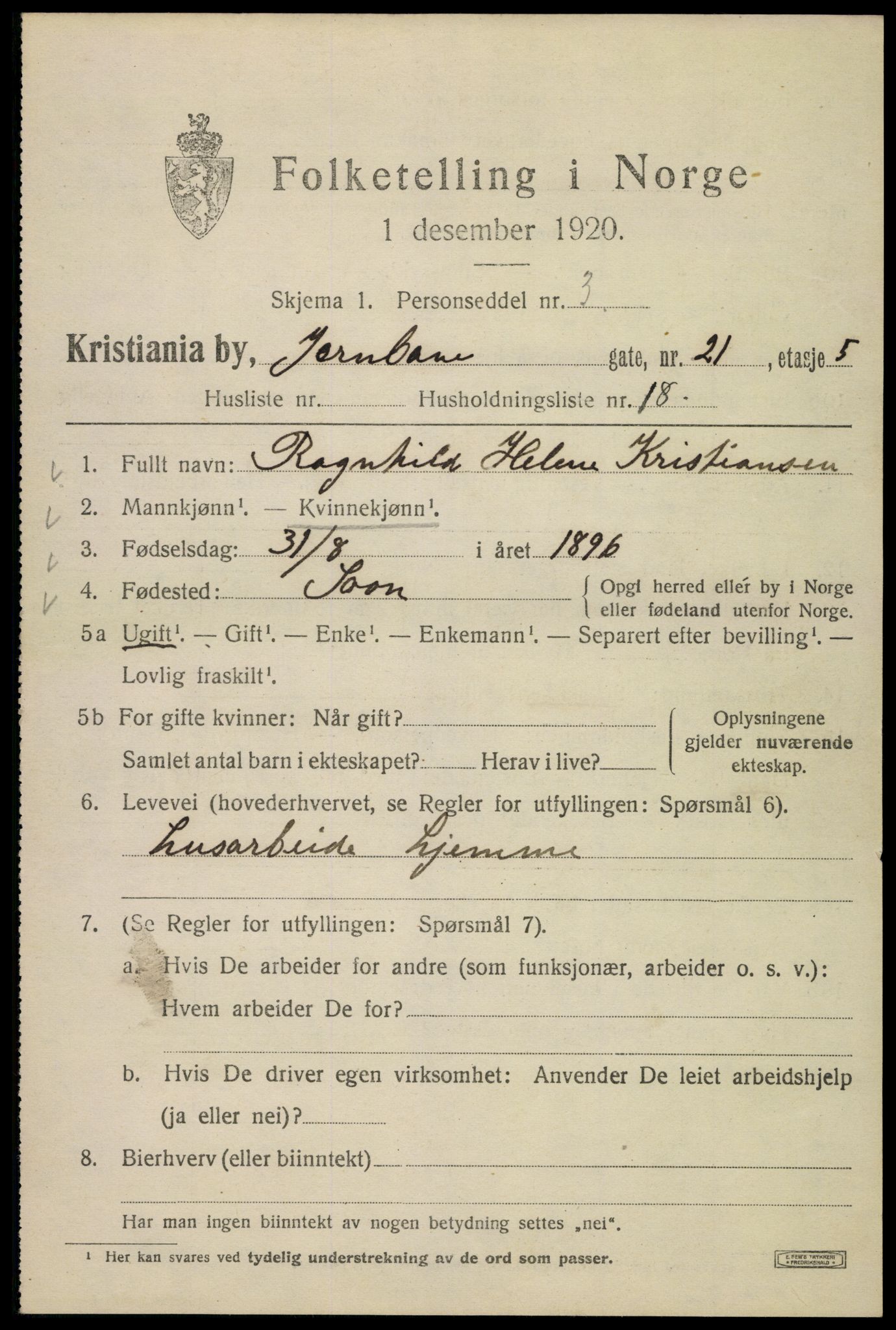 SAO, 1920 census for Kristiania, 1920, p. 323233