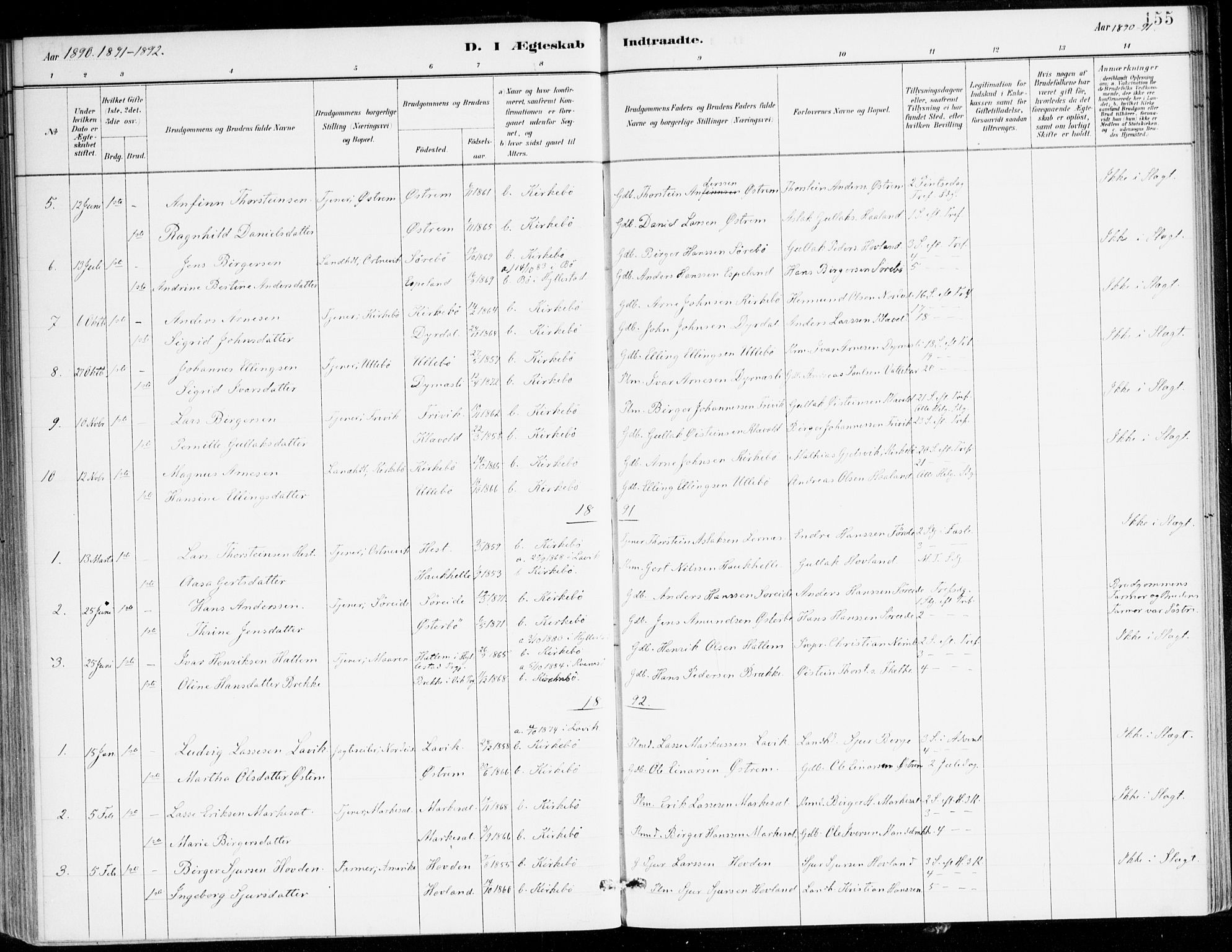 Lavik sokneprestembete, AV/SAB-A-80901: Parish register (official) no. C 1, 1882-1904, p. 155