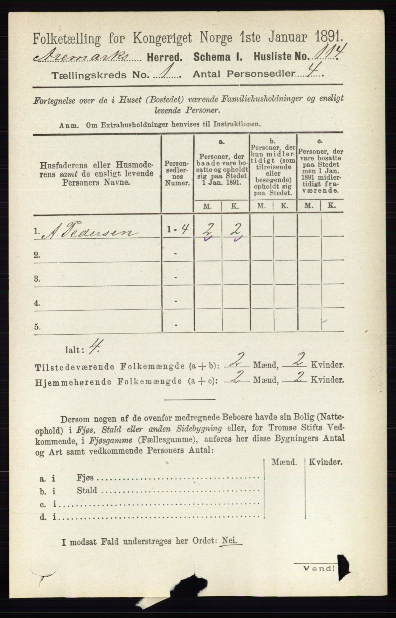 RA, 1891 census for 0118 Aremark, 1891, p. 140