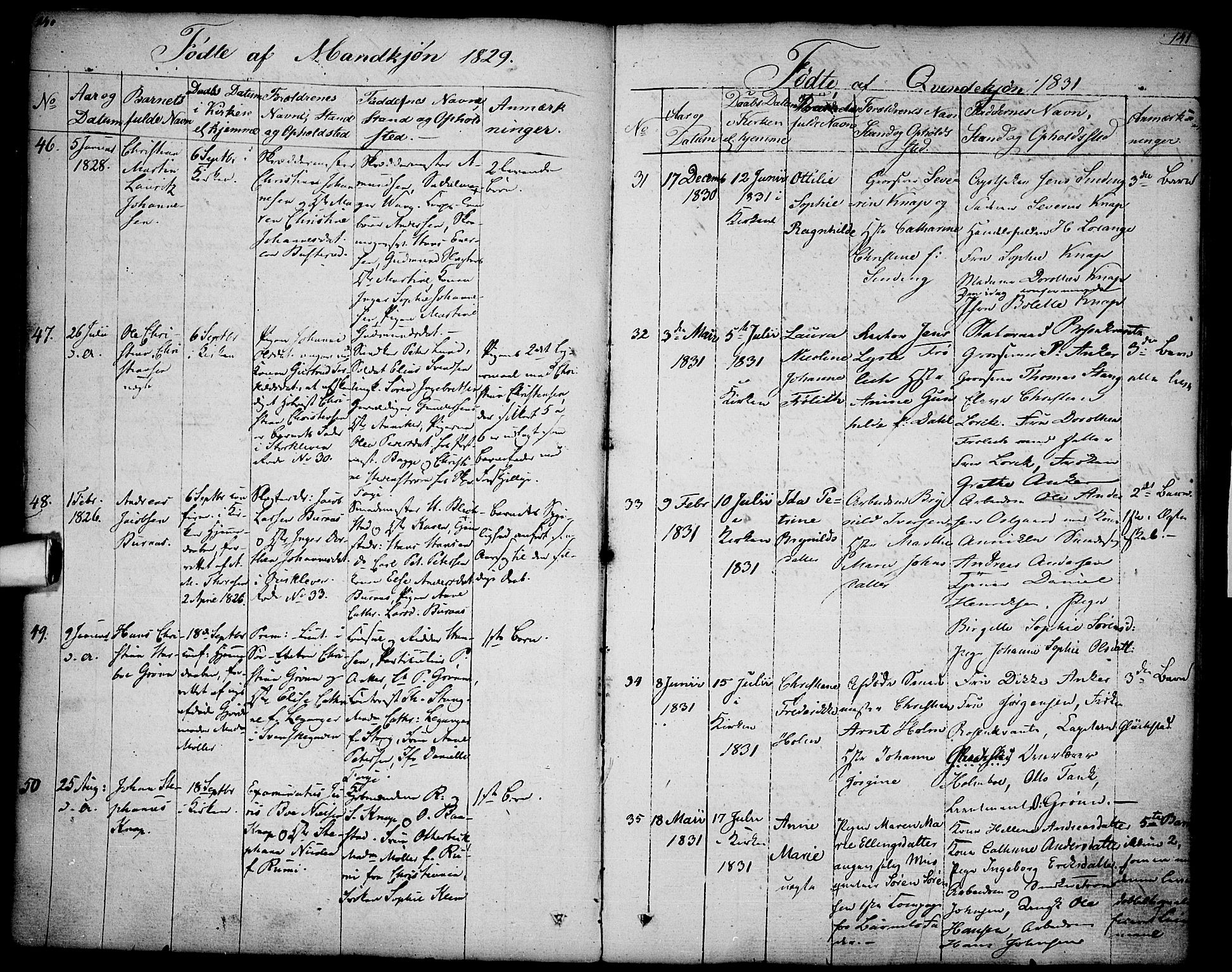 Halden prestekontor Kirkebøker, SAO/A-10909/F/Fa/L0004: Parish register (official) no. I 4, 1823-1834, p. 140-141