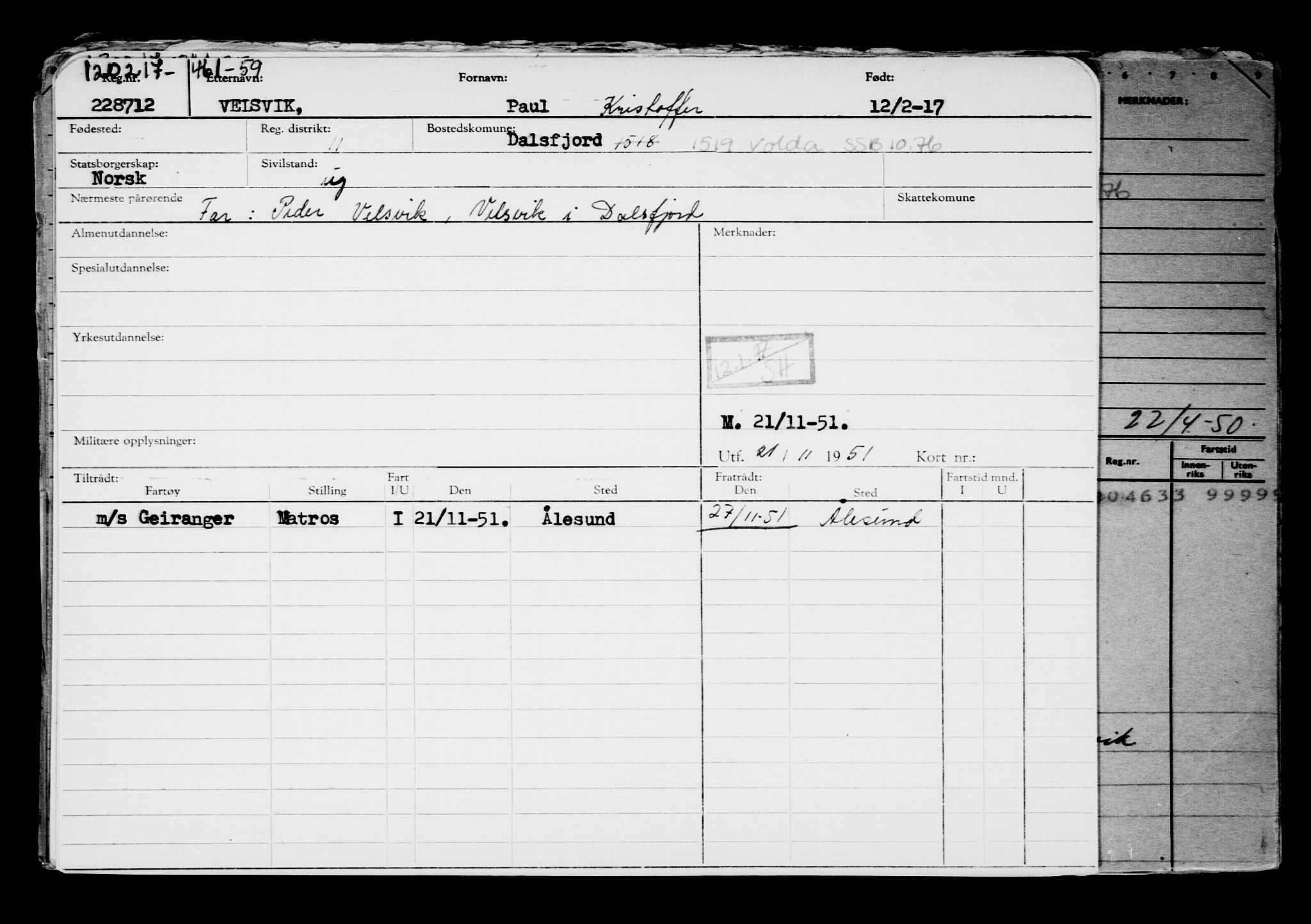 Direktoratet for sjømenn, AV/RA-S-3545/G/Gb/L0146: Hovedkort, 1917, p. 50