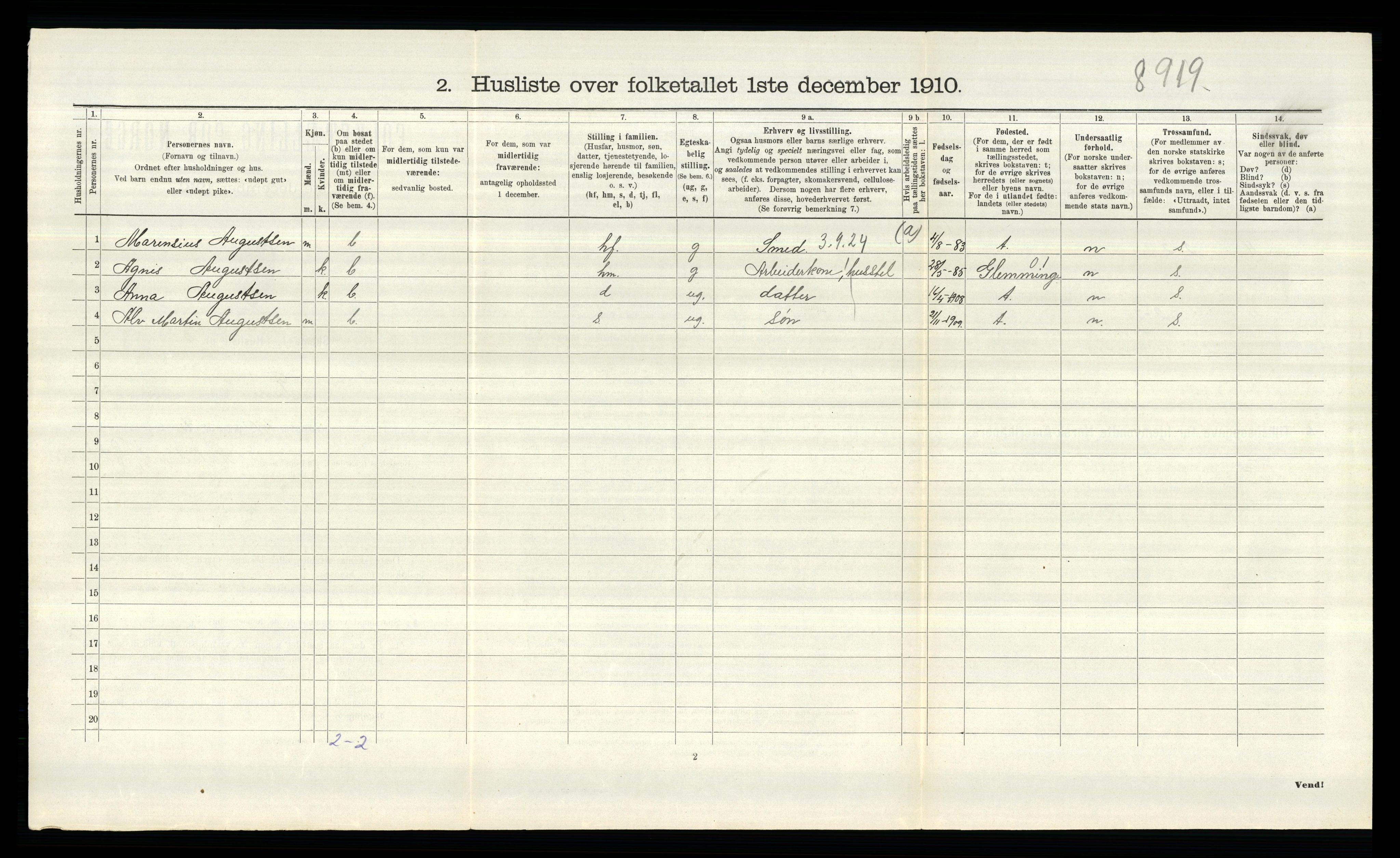 RA, 1910 census for Tune, 1910, p. 2805