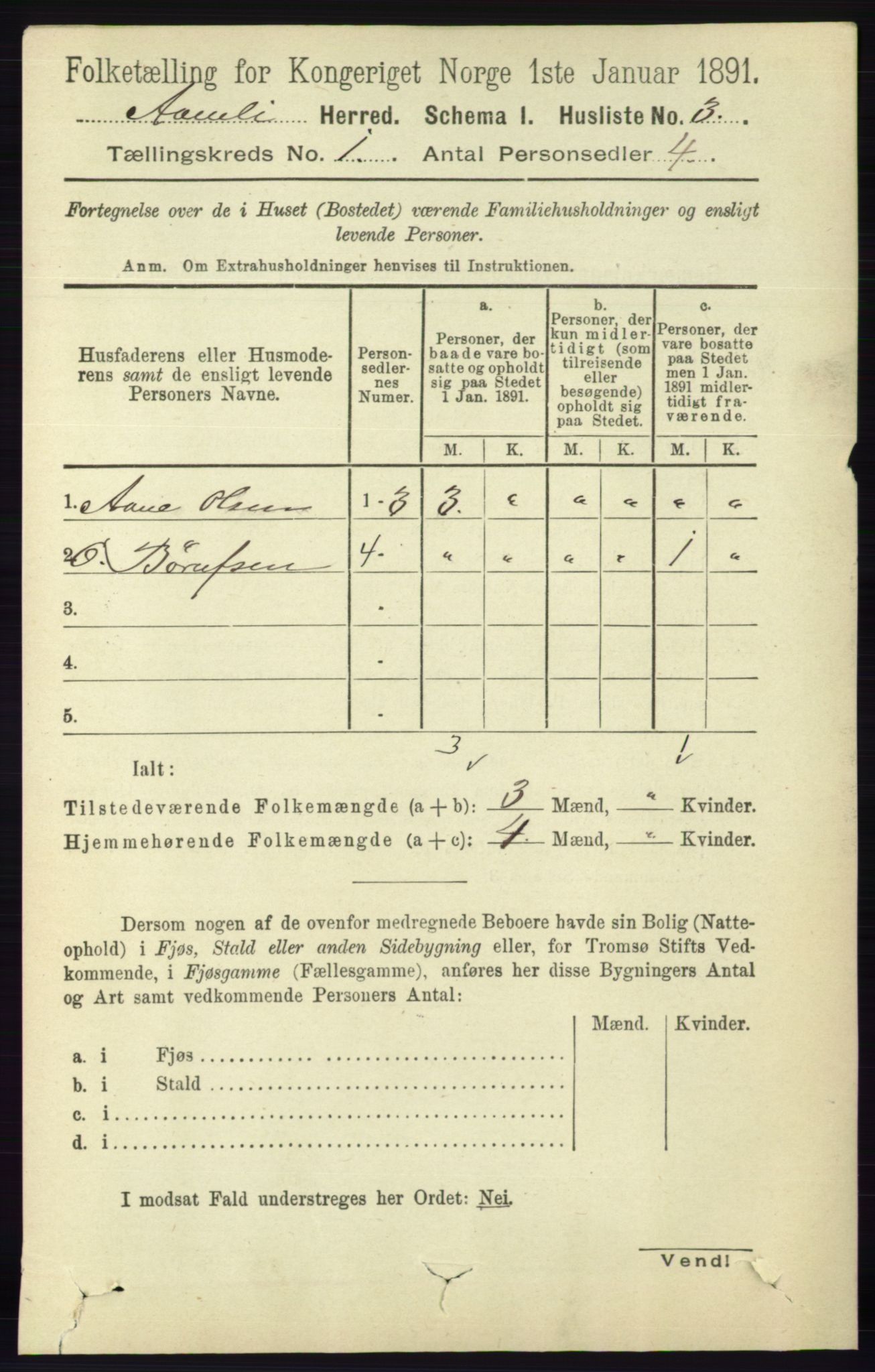 RA, 1891 census for 0929 Åmli, 1891, p. 47