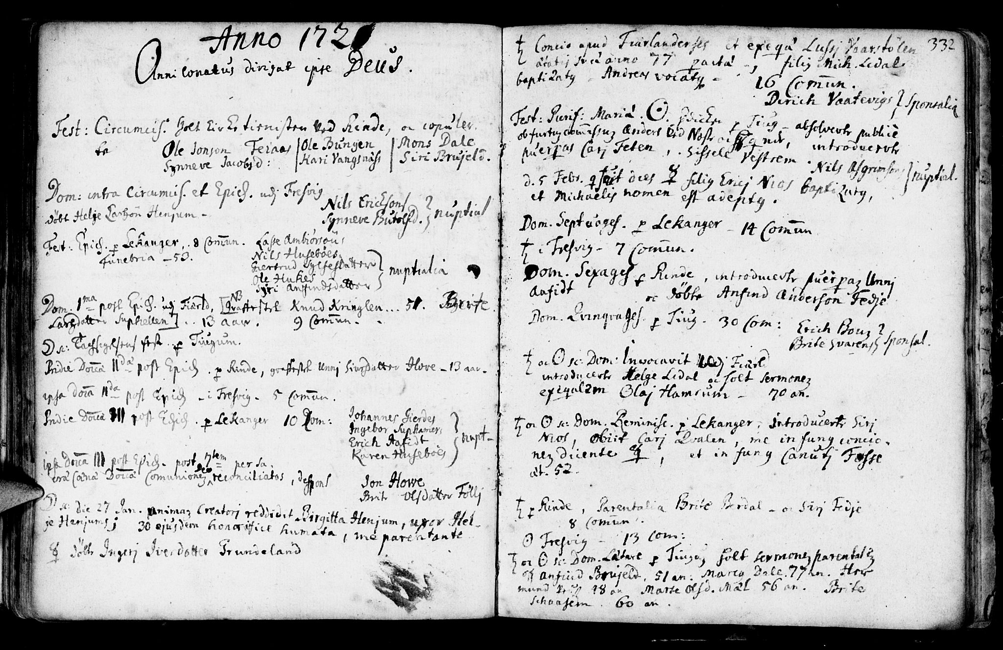 Leikanger sokneprestembete, SAB/A-81001: Parish register (official) no. A 1, 1690-1734, p. 332