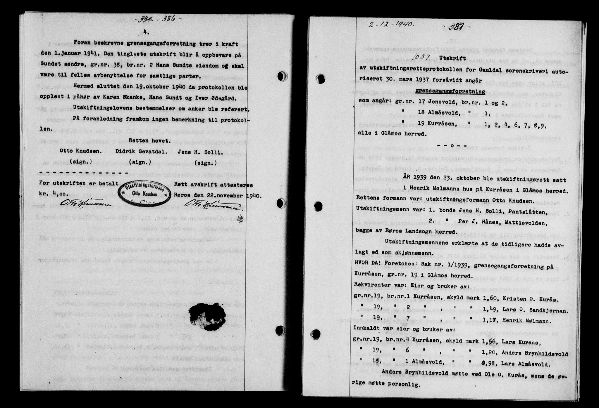 Gauldal sorenskriveri, SAT/A-0014/1/2/2C/L0052: Mortgage book no. 57, 1940-1941, Diary no: : 1057/1940