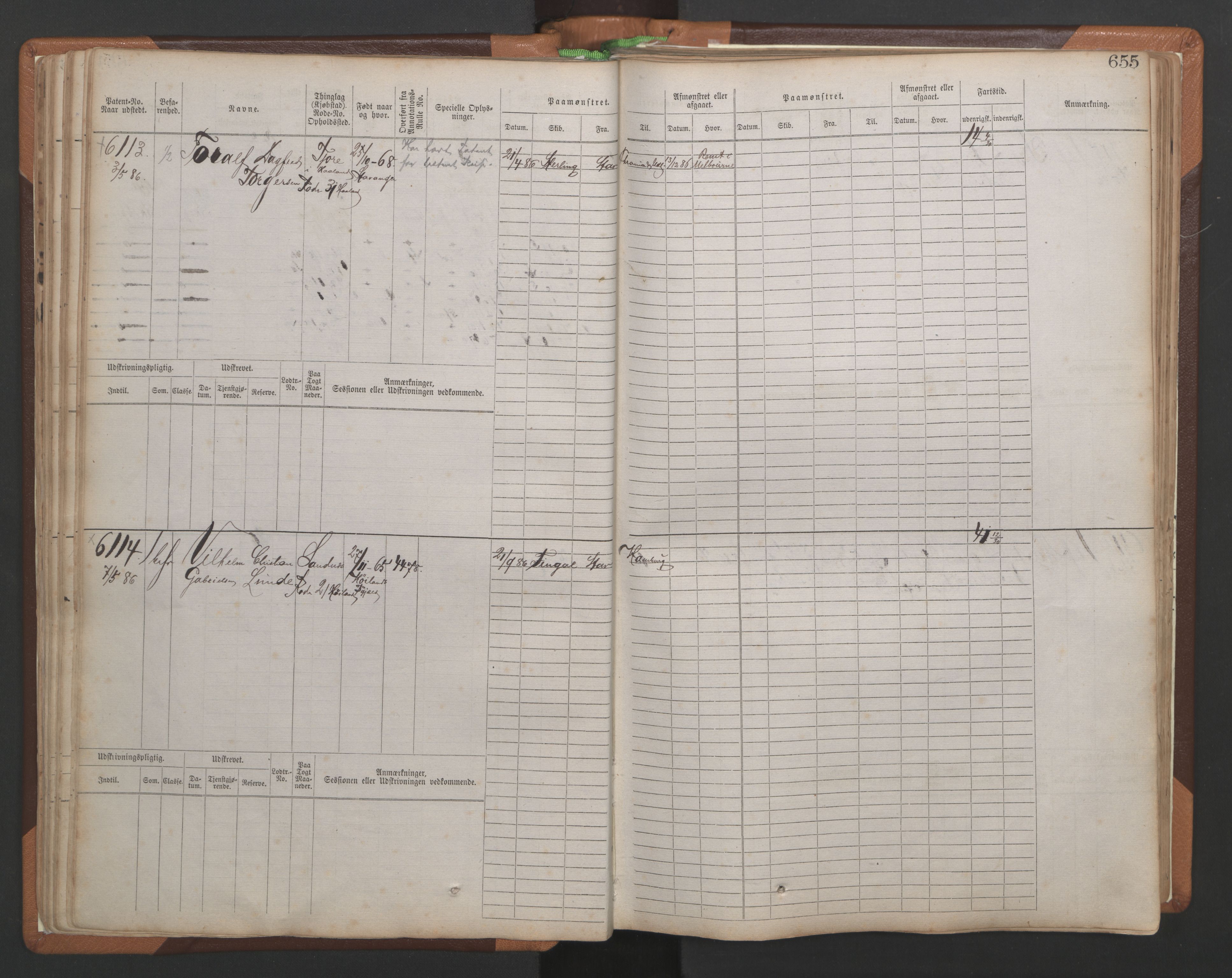 Stavanger sjømannskontor, AV/SAST-A-102006/F/Fb/Fbb/L0010: Sjøfartshovedrulle, patentnr. 6007-6606 (del 1), 1887-1896, p. 59