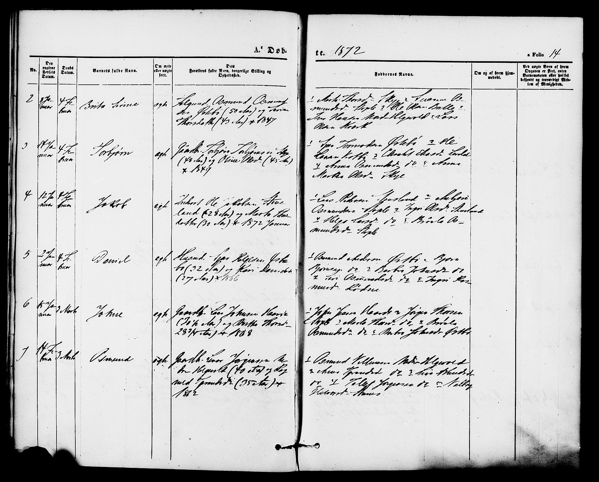 Vikedal sokneprestkontor, AV/SAST-A-101840/01/IV: Parish register (official) no. A 8, 1868-1885, p. 14