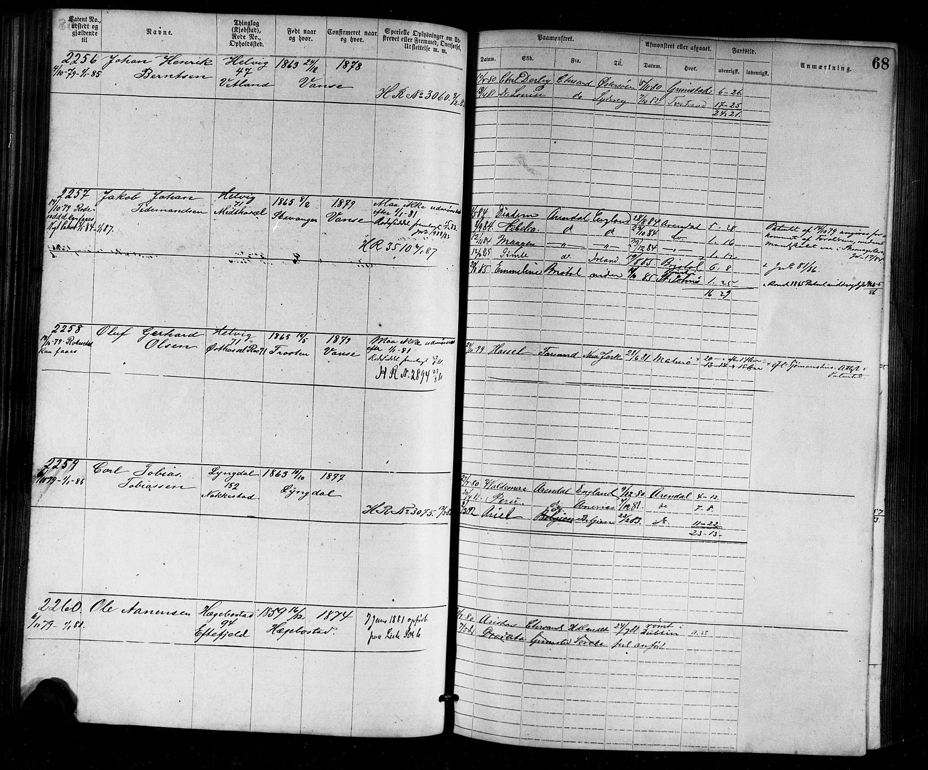 Farsund mønstringskrets, SAK/2031-0017/F/Fa/L0002: Annotasjonsrulle nr 1921-3815 med register, M-2, 1877-1894, p. 94