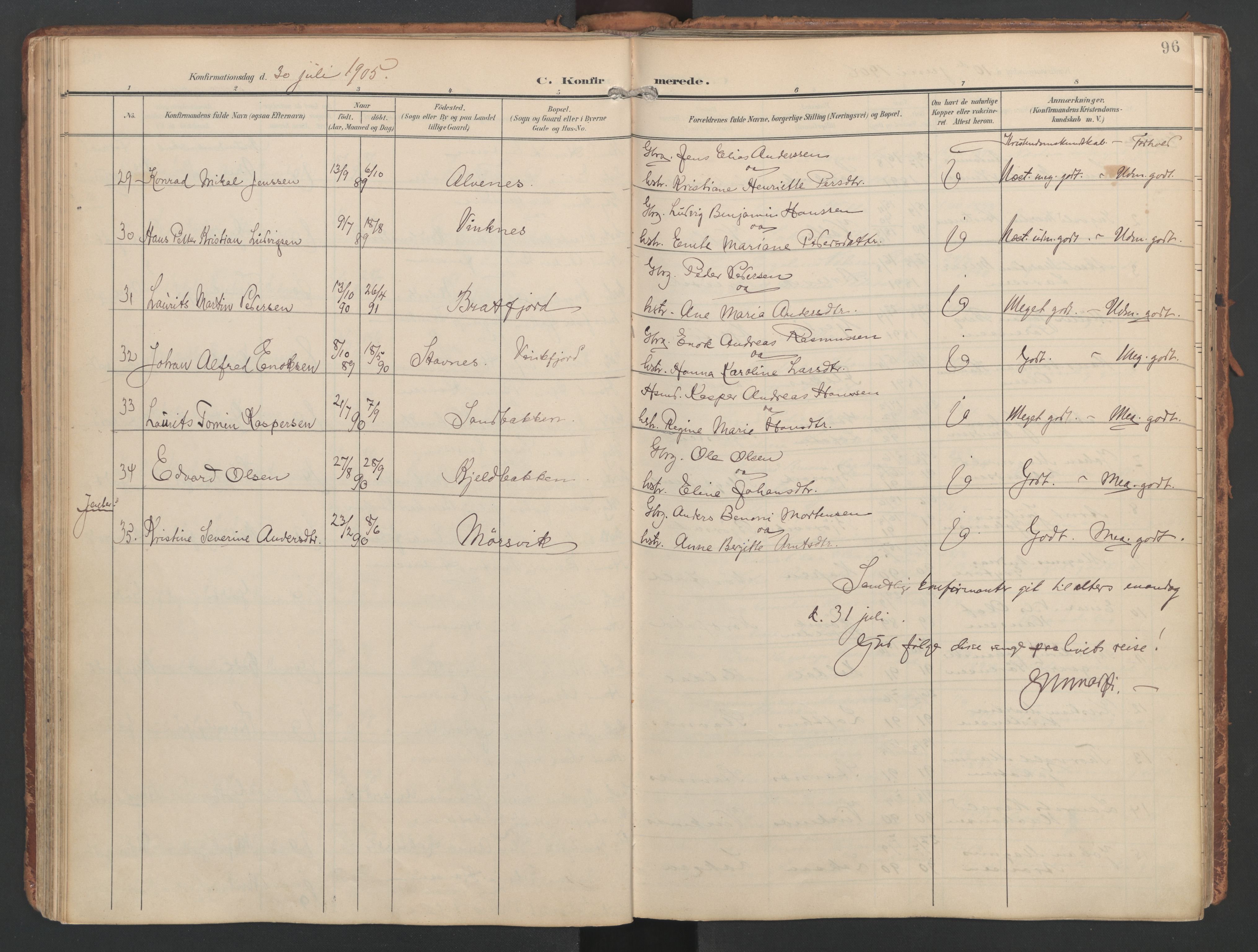 Ministerialprotokoller, klokkerbøker og fødselsregistre - Nordland, AV/SAT-A-1459/858/L0832: Parish register (official) no. 858A02, 1902-1915, p. 96