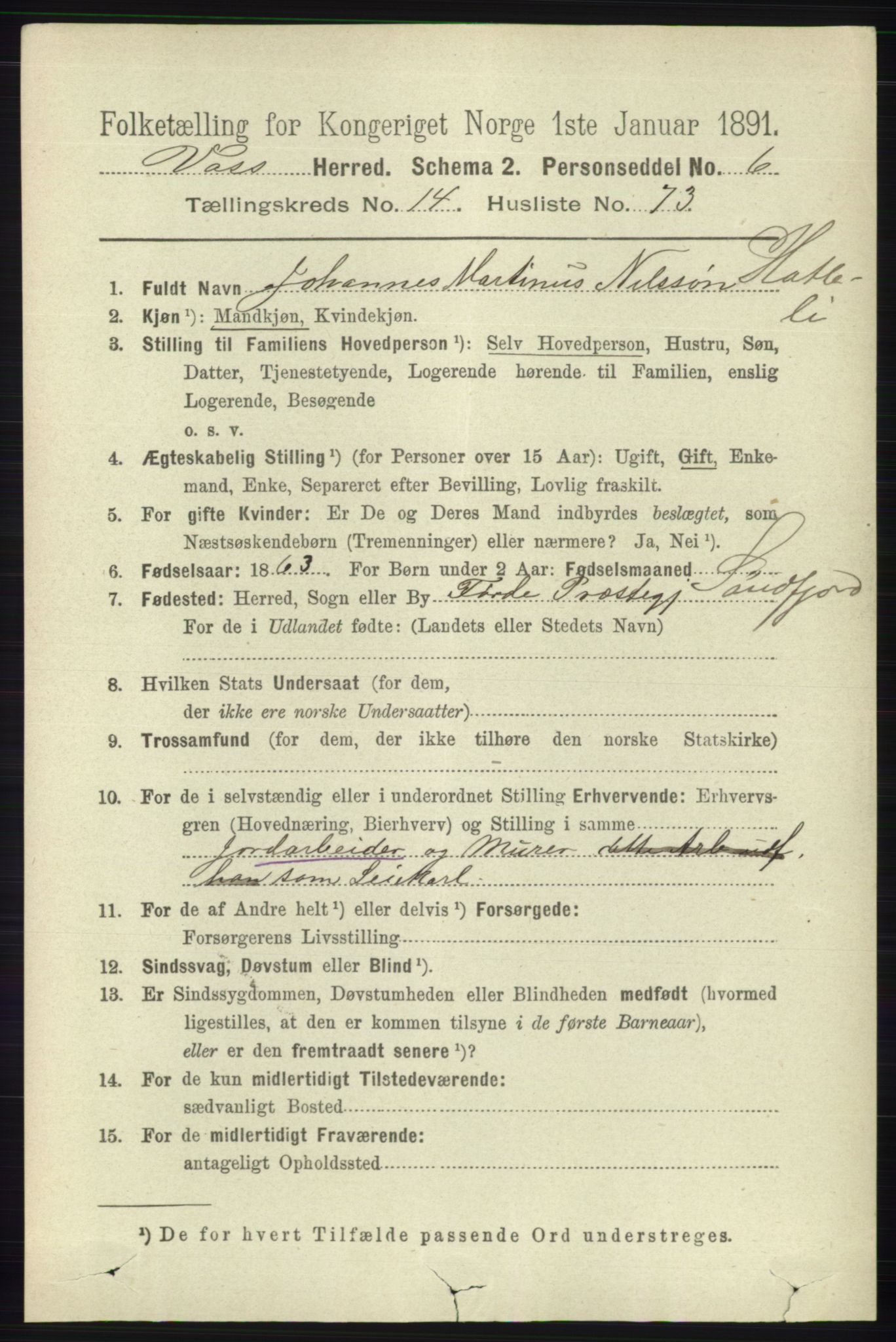 RA, 1891 census for 1235 Voss, 1891, p. 7701