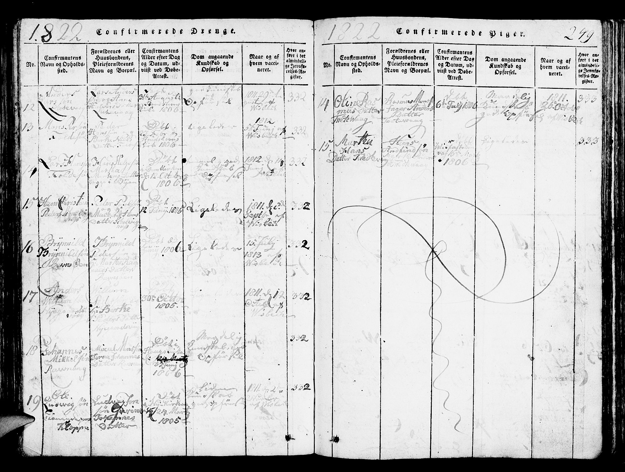 Askøy Sokneprestembete, AV/SAB-A-74101/H/Ha/Hab/Haba/L0002: Parish register (copy) no. A 2, 1815-1846, p. 249