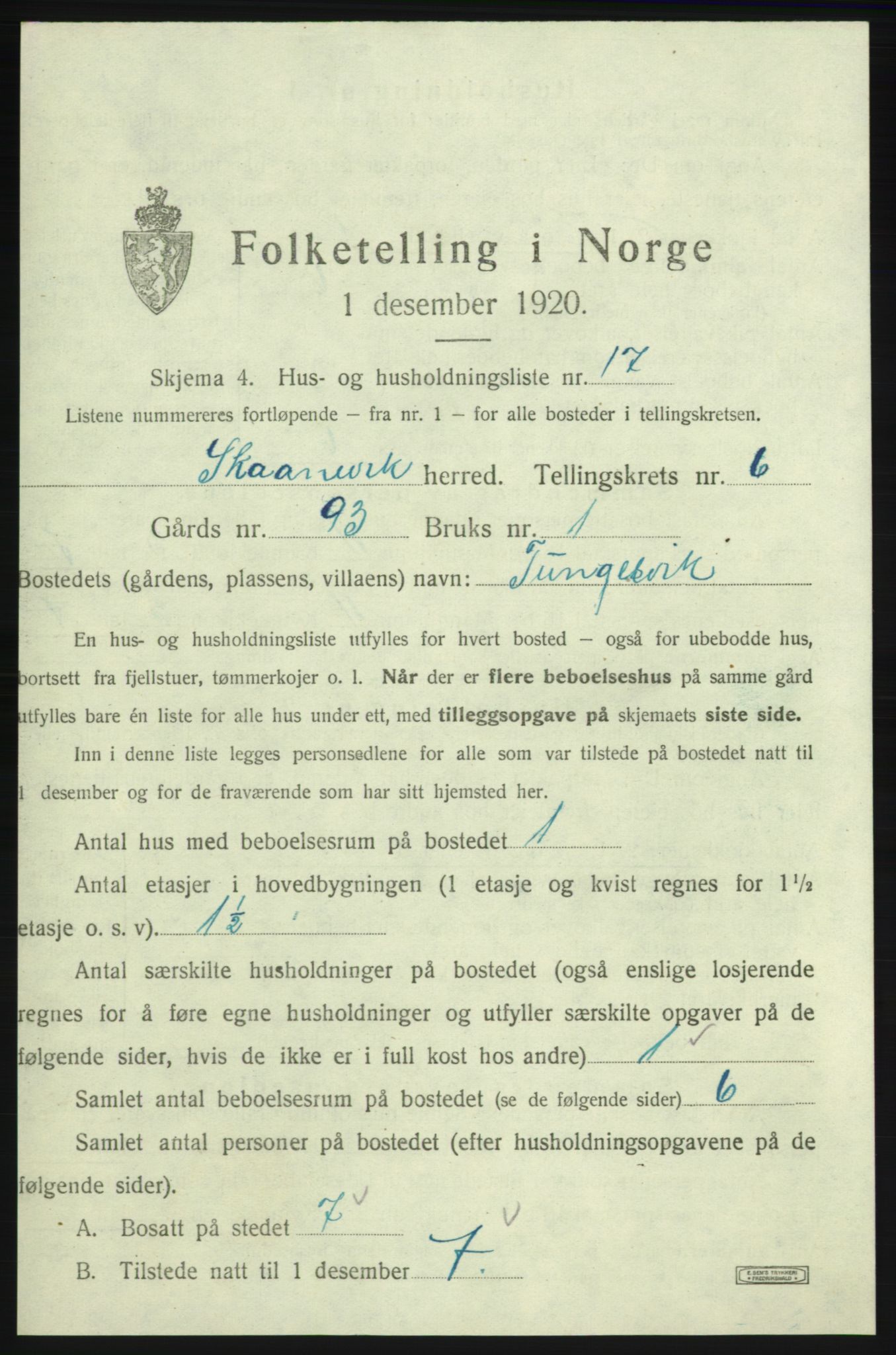 SAB, 1920 census for Skånevik, 1920, p. 878