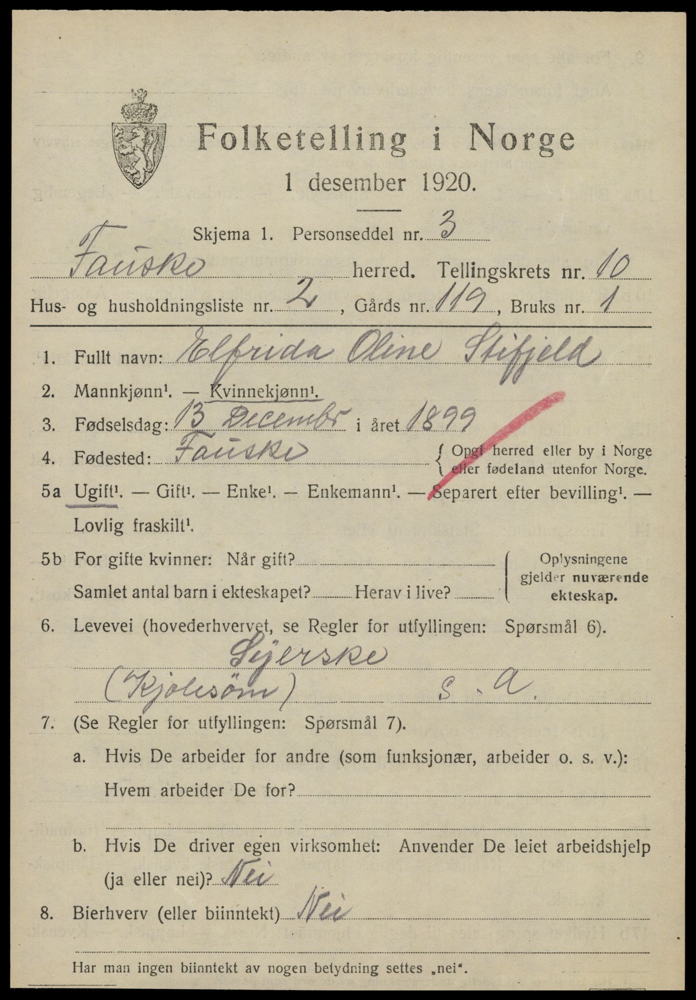 SAT, 1920 census for Fauske, 1920, p. 7608