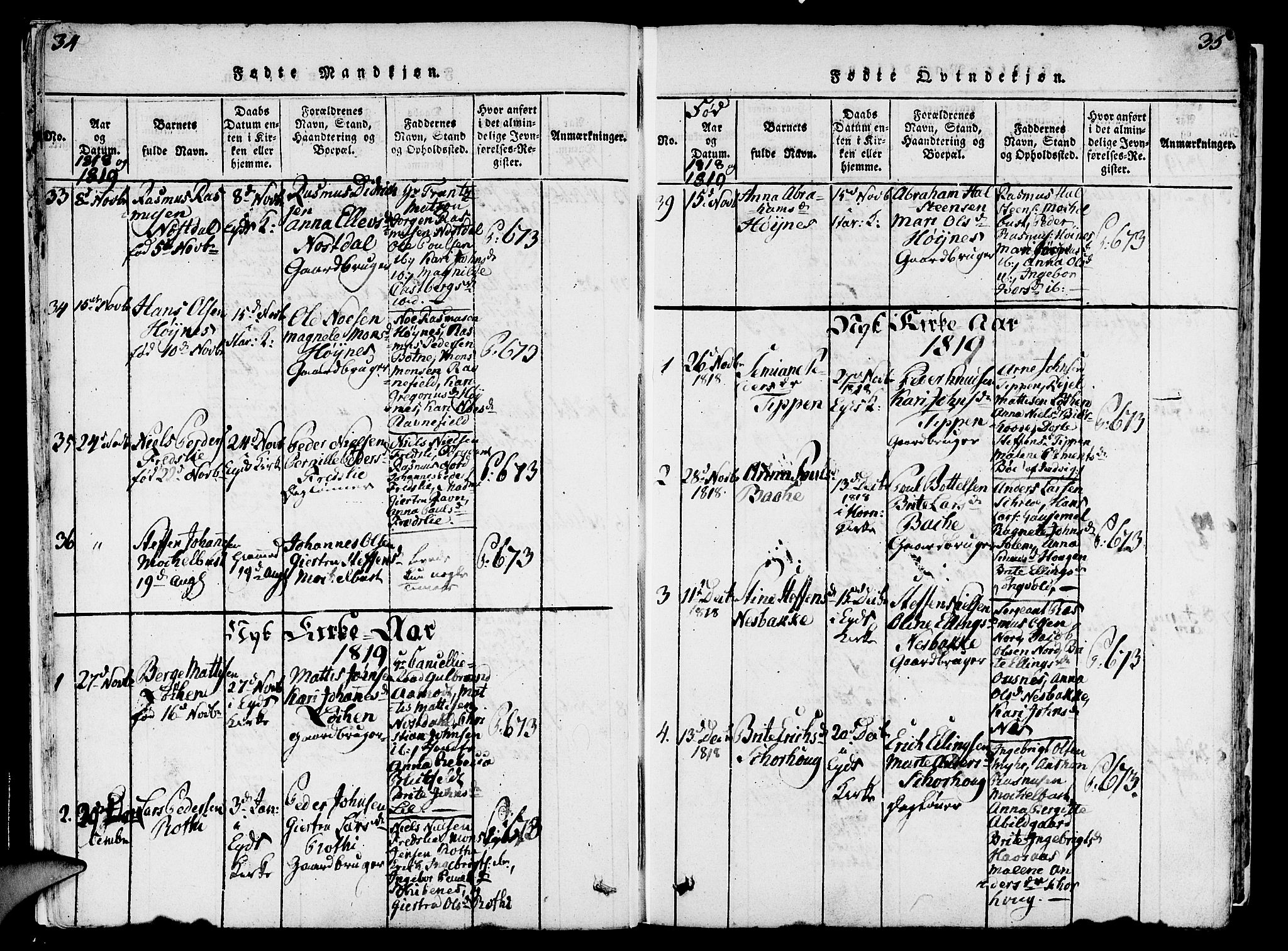 Eid sokneprestembete, AV/SAB-A-82301/H/Haa/Haaa/L0005: Parish register (official) no. A 5, 1816-1830, p. 34-35