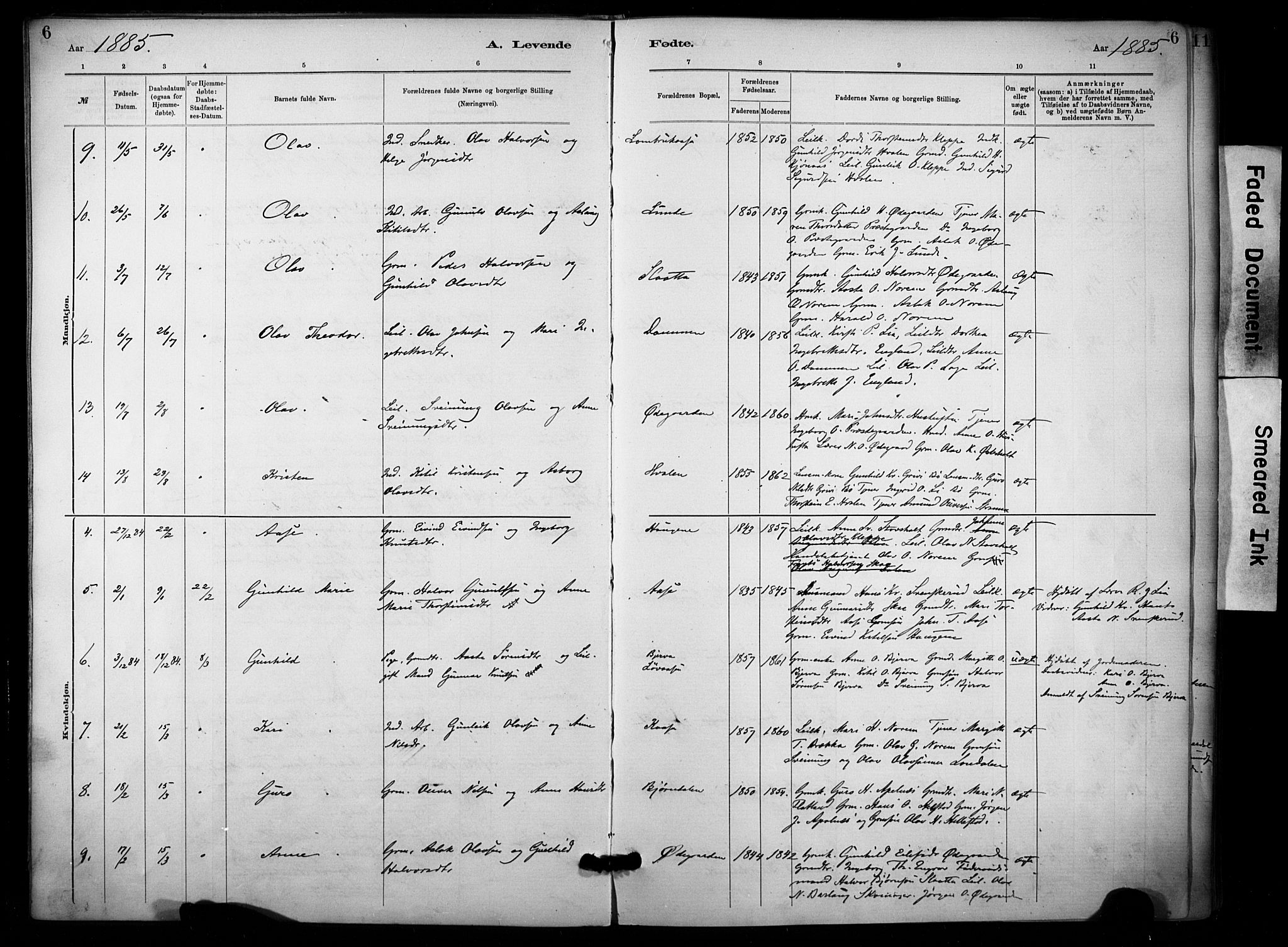 Lunde kirkebøker, AV/SAKO-A-282/F/Fa/L0002: Parish register (official) no. I 2, 1884-1892, p. 6