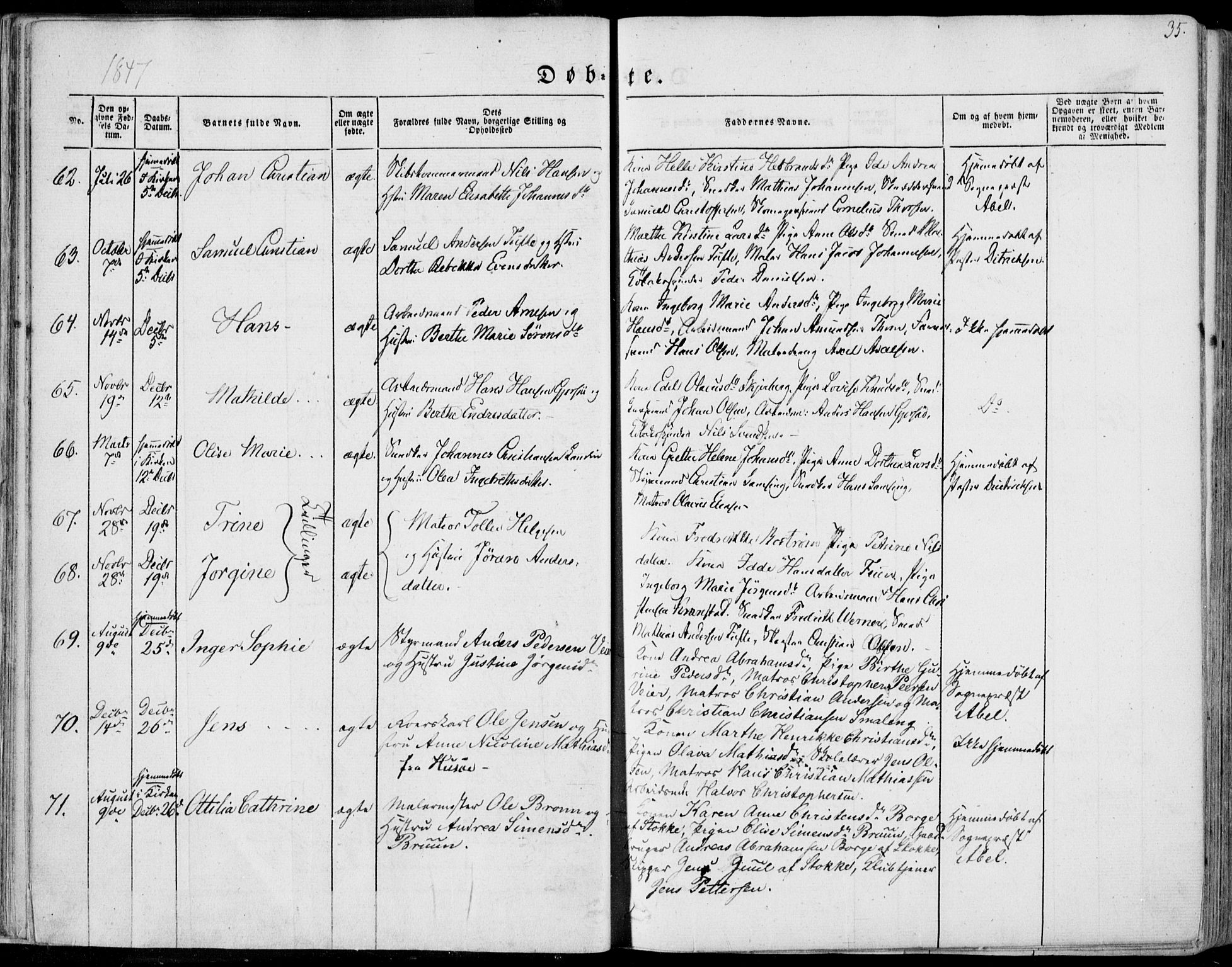 Tønsberg kirkebøker, AV/SAKO-A-330/F/Fa/L0007: Parish register (official) no. I 7, 1845-1854, p. 35