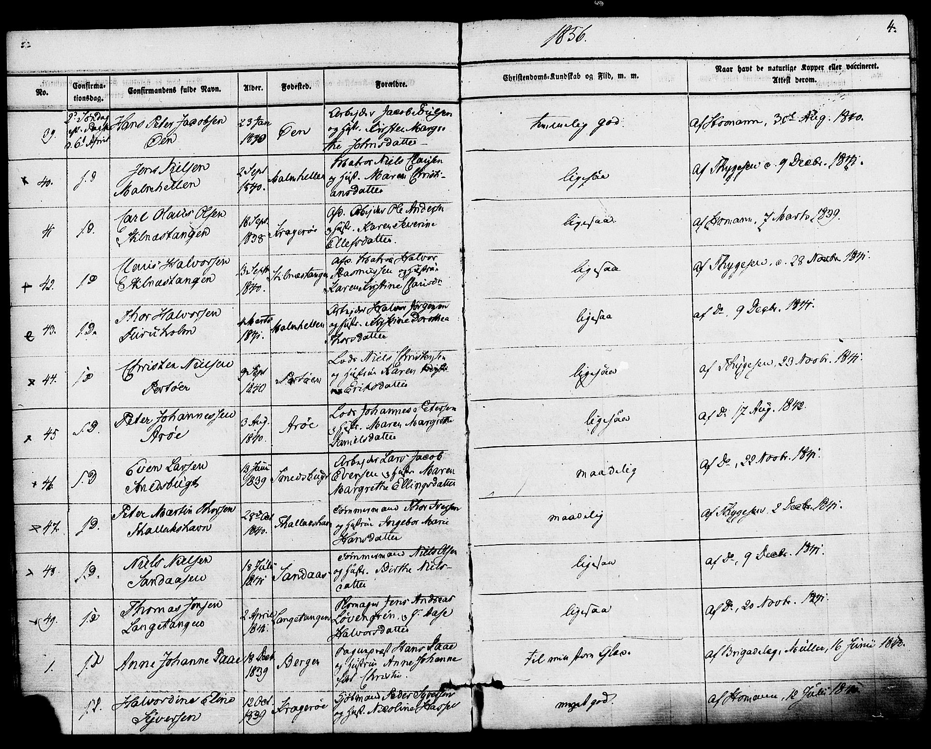 Kragerø kirkebøker, AV/SAKO-A-278/F/Fa/L0008: Parish register (official) no. 8, 1856-1880, p. 4