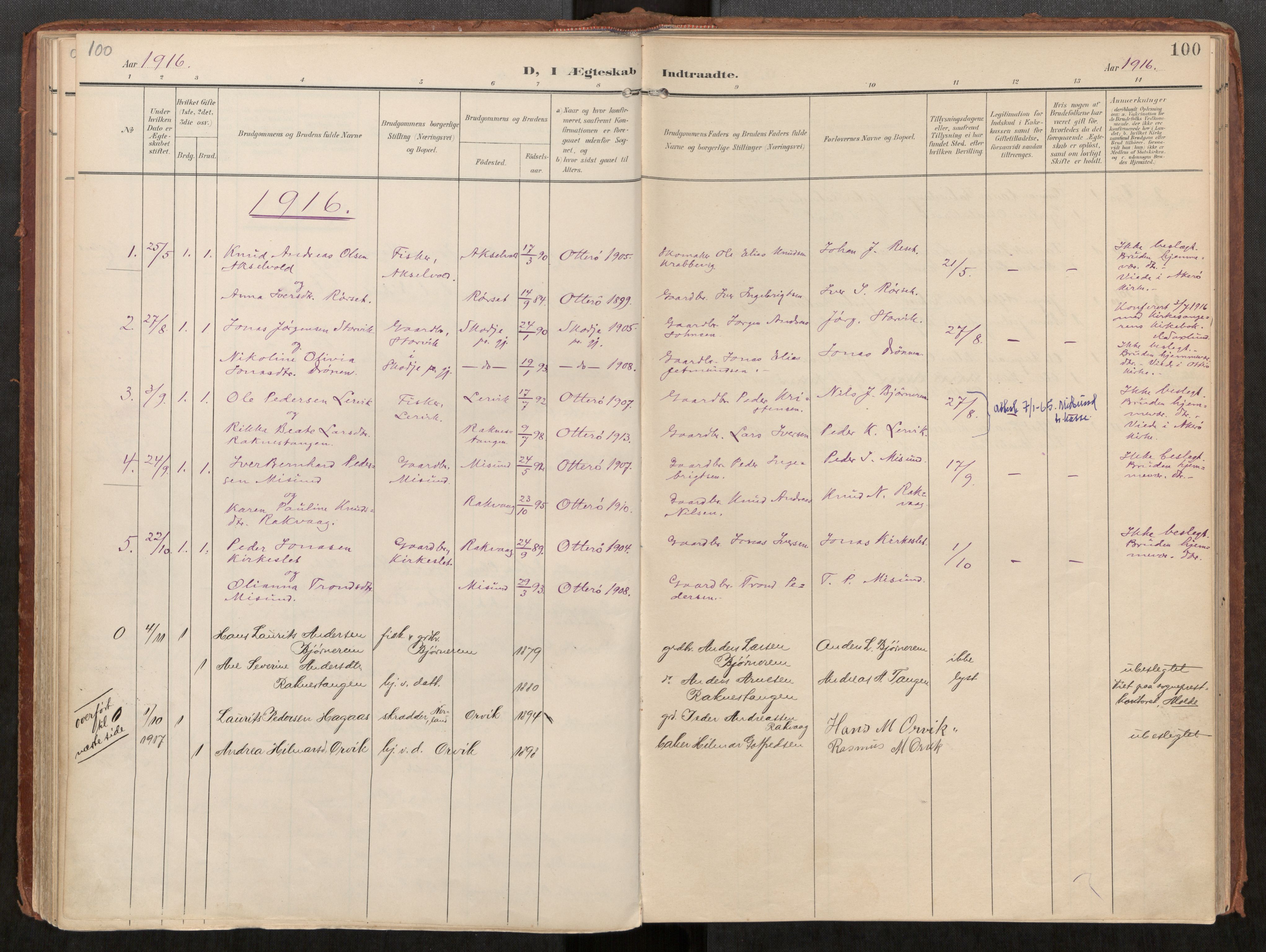 Ministerialprotokoller, klokkerbøker og fødselsregistre - Møre og Romsdal, AV/SAT-A-1454/563/L0740: Parish register (official) no. 563A02, 1903-1923, p. 100