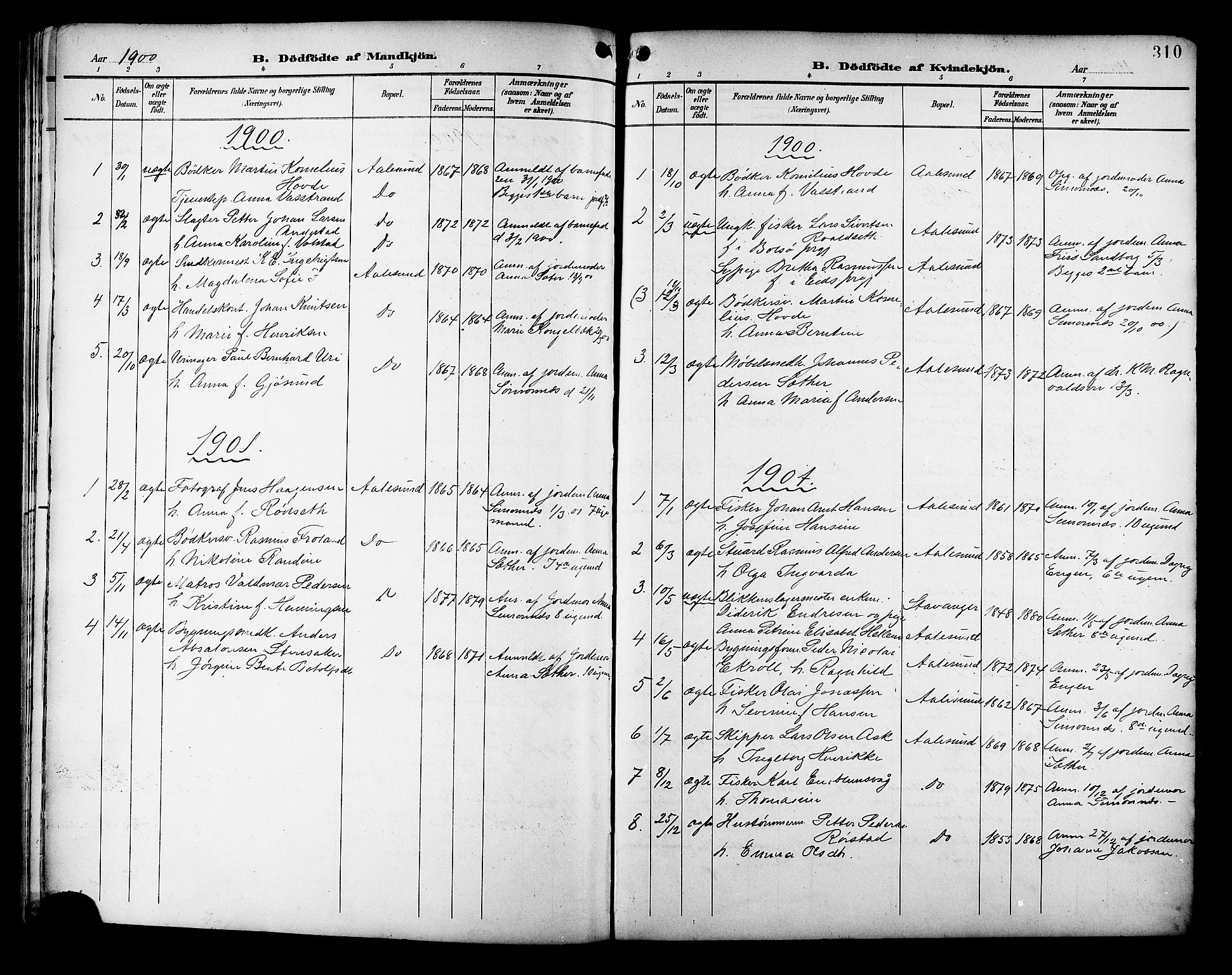 Ministerialprotokoller, klokkerbøker og fødselsregistre - Møre og Romsdal, AV/SAT-A-1454/529/L0468: Parish register (copy) no. 529C05, 1897-1908, p. 310