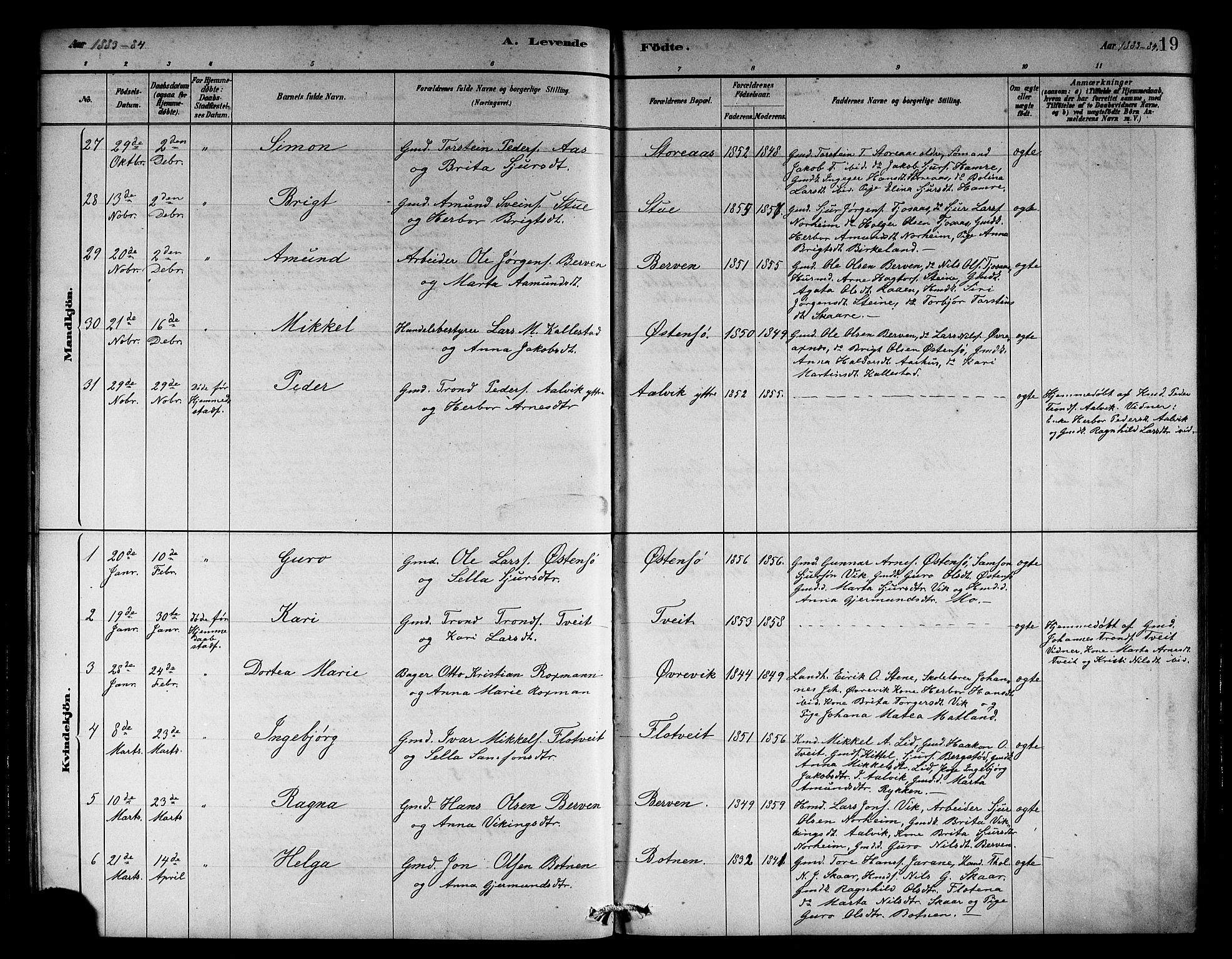 Kvam sokneprestembete, SAB/A-76201/H/Hab: Parish register (copy) no. C 3, 1881-1905, p. 19