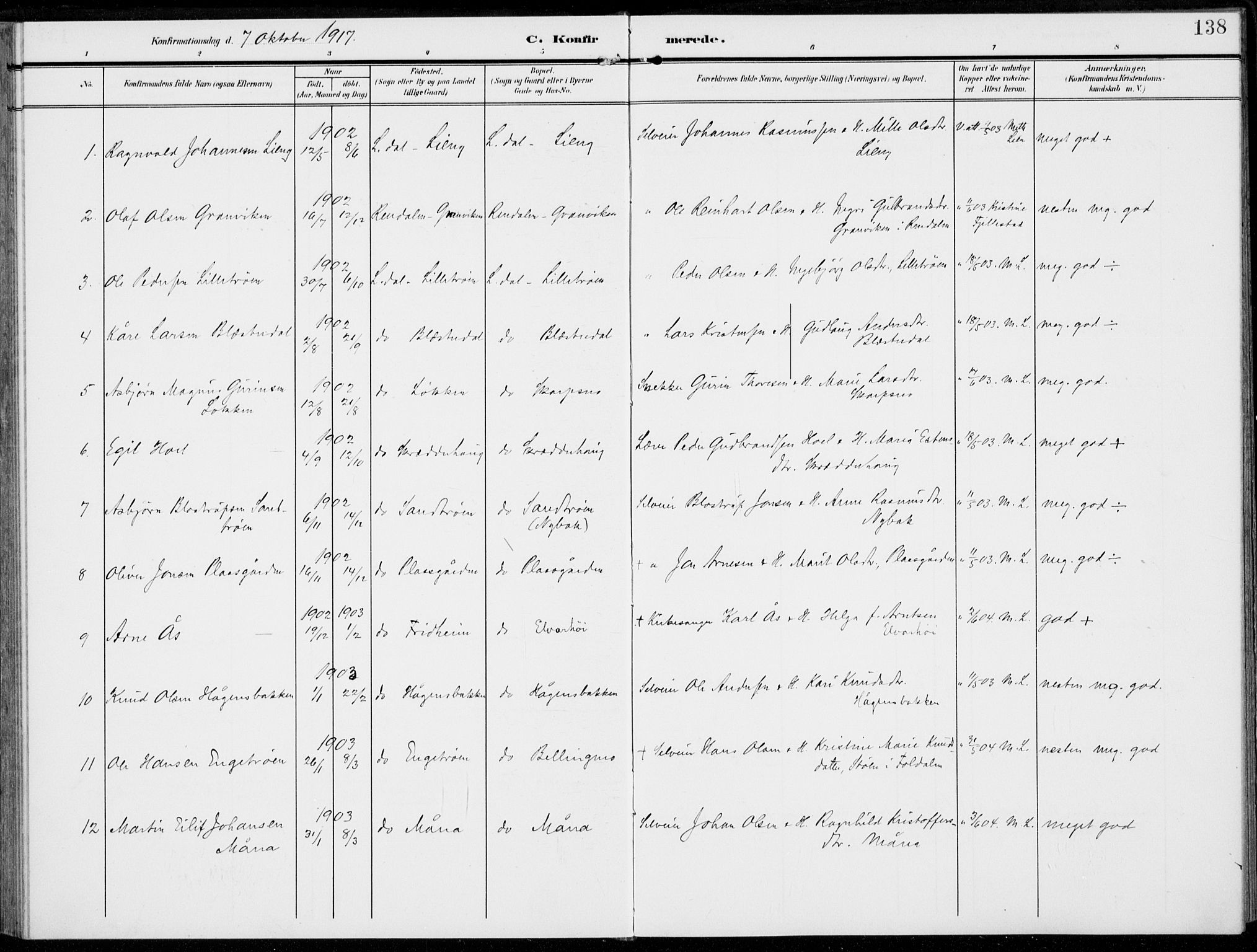 Alvdal prestekontor, SAH/PREST-060/H/Ha/Haa/L0004: Parish register (official) no. 4, 1907-1919, p. 138