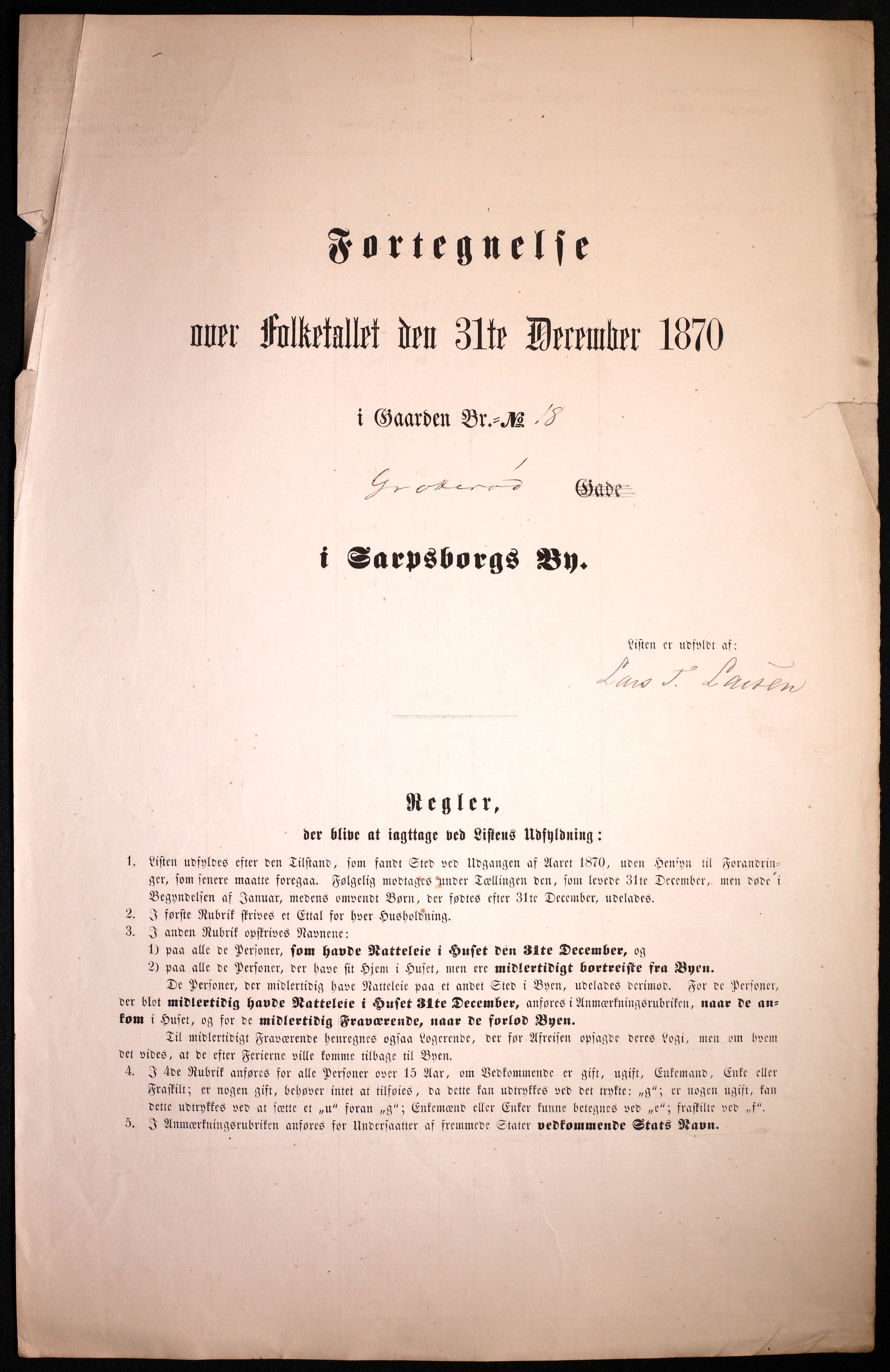 RA, 1870 census for 0102 Sarpsborg, 1870, p. 527