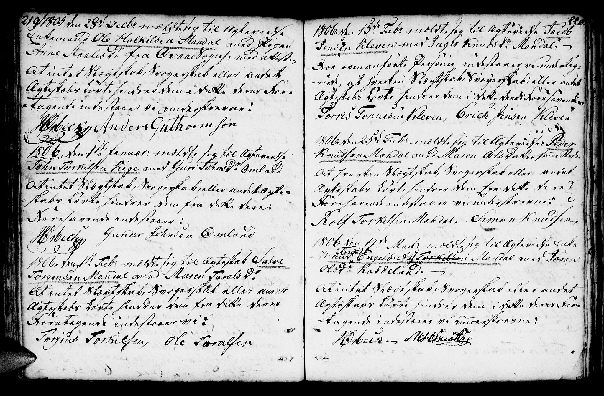 Mandal sokneprestkontor, AV/SAK-1111-0030/F/Fa/Faa/L0007: Parish register (official) no. A 7, 1783-1818, p. 219-220