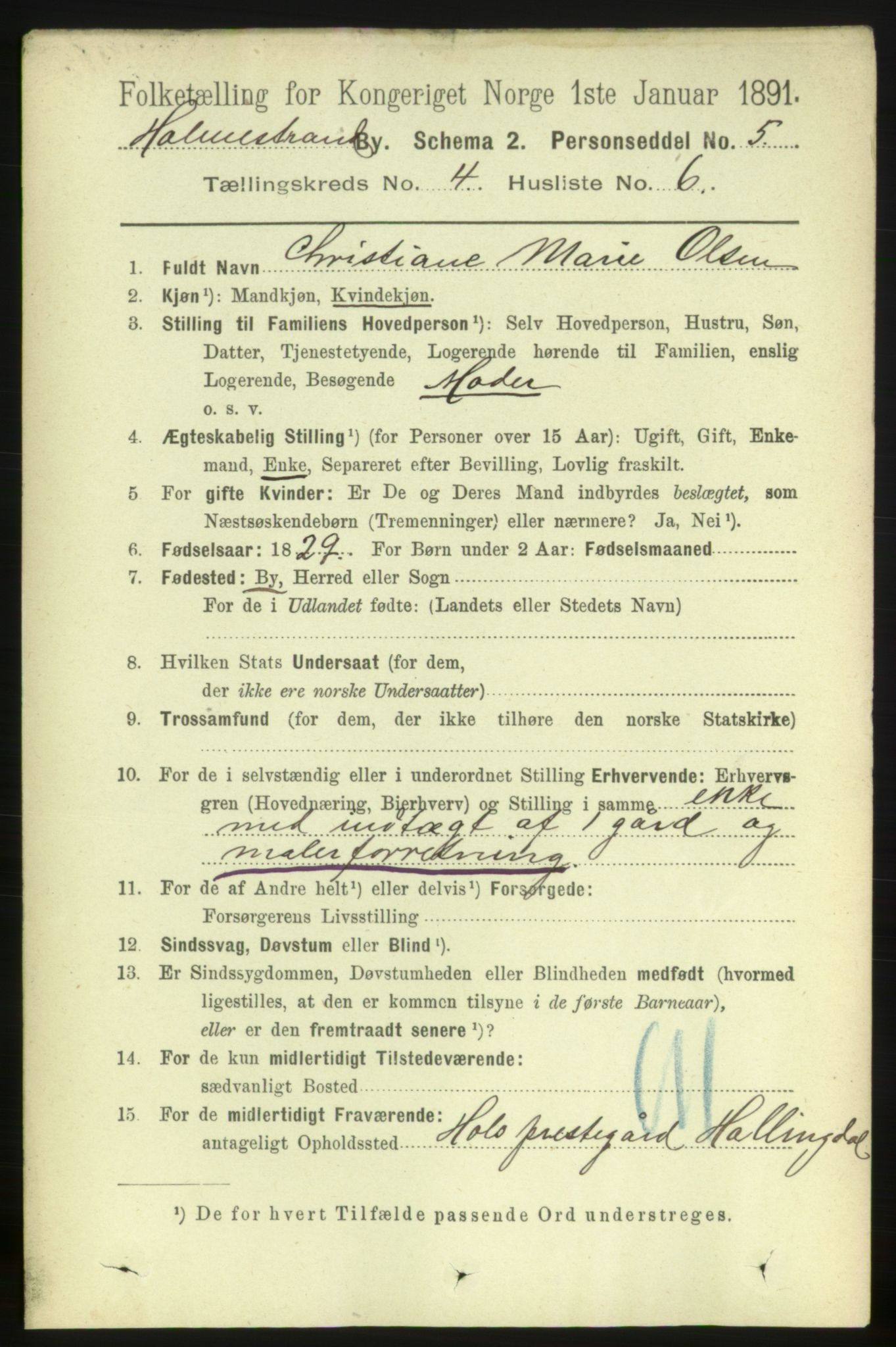 RA, 1891 census for 0702 Holmestrand, 1891, p. 2277