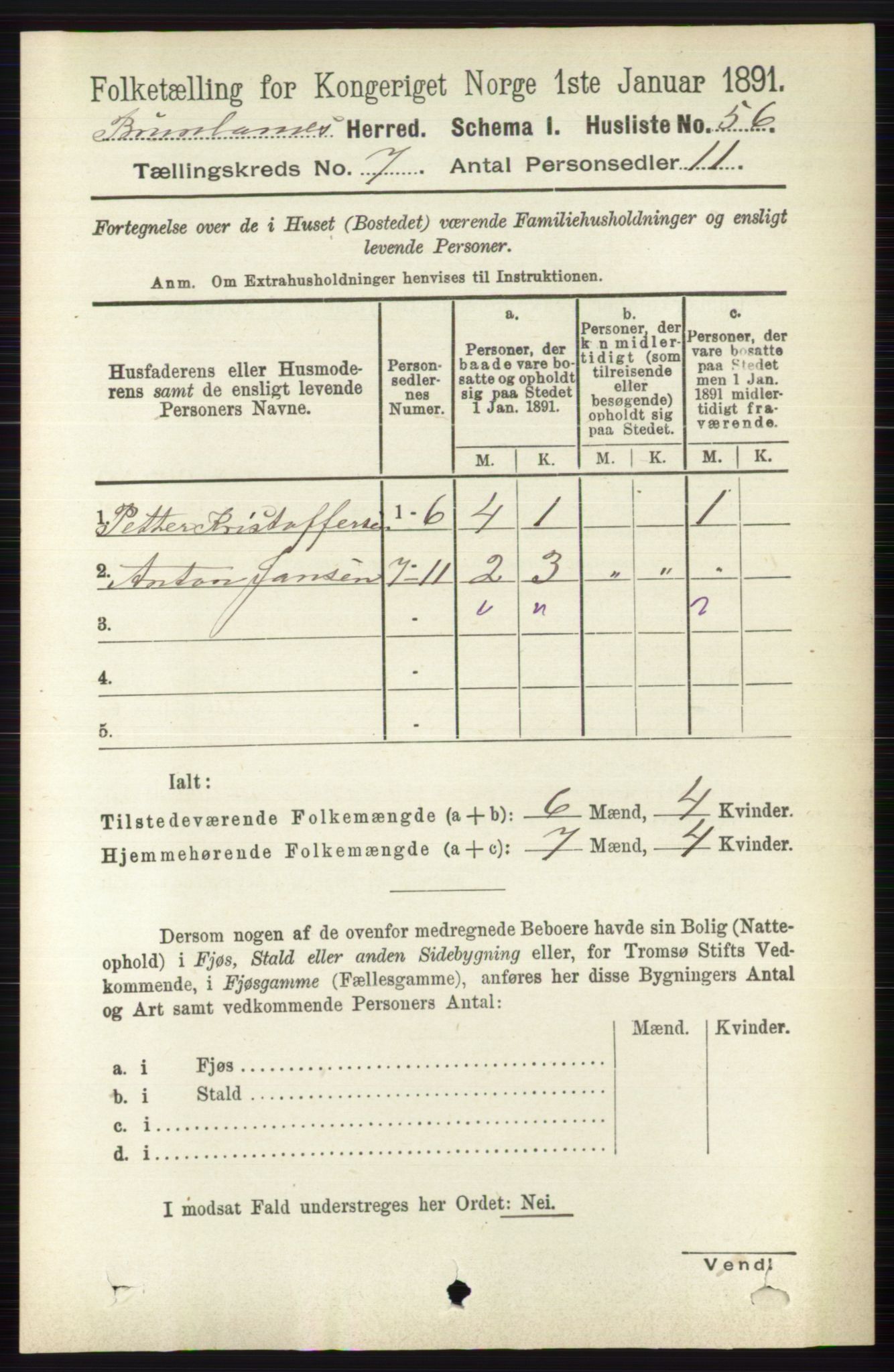 RA, 1891 census for 0726 Brunlanes, 1891, p. 2975